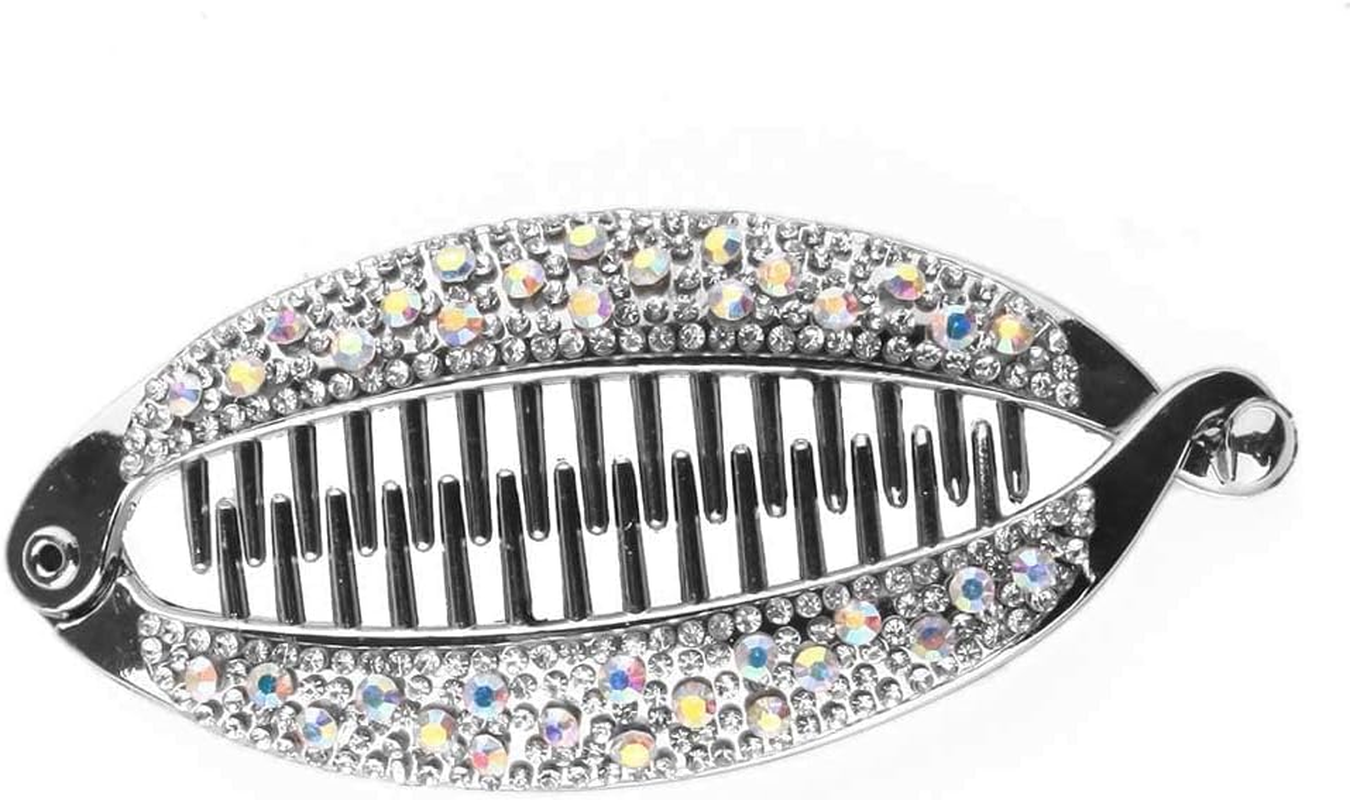 Silver Stylish Hair Pin Hair Clip, Women Girl Banana Fish Shape Hairpin Rhinestone Hair Clip Grip Barrette Headwear Beauty Hair Accessories image number 6