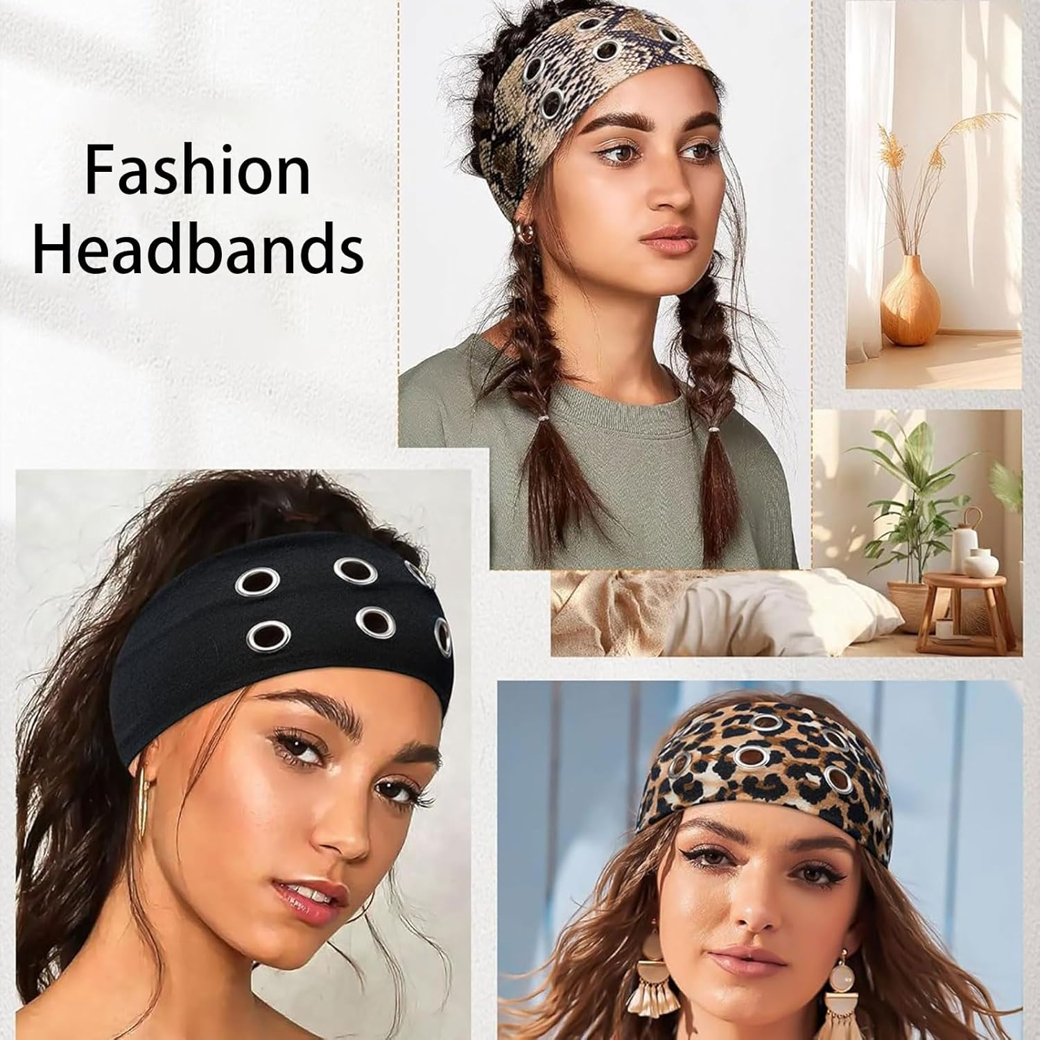 Muorruo 3 Pack Fashion Wide Headbands with Eyelets for Women, Elastic Headbands with Leopard Print and Hollow Out Eyelets | Stretchy Hair Accessories for Girls in Y2K Style image number 4