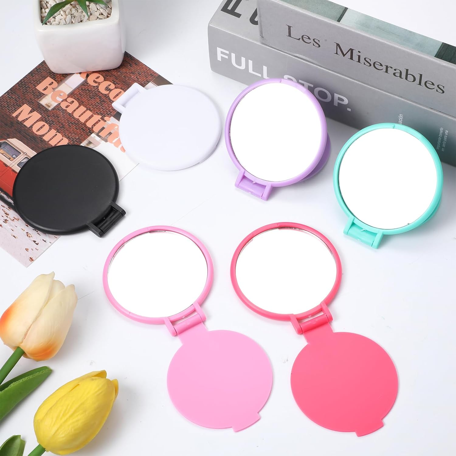 Hpmjz 12 Pcs Mini Folding Mirror Portable round Compact Mirrors 2.4 in Pocket Travel Mirror Vintage Small Makeup Mirrors for Purse Daily Use Party Favors Women Girls Gifts image number 3