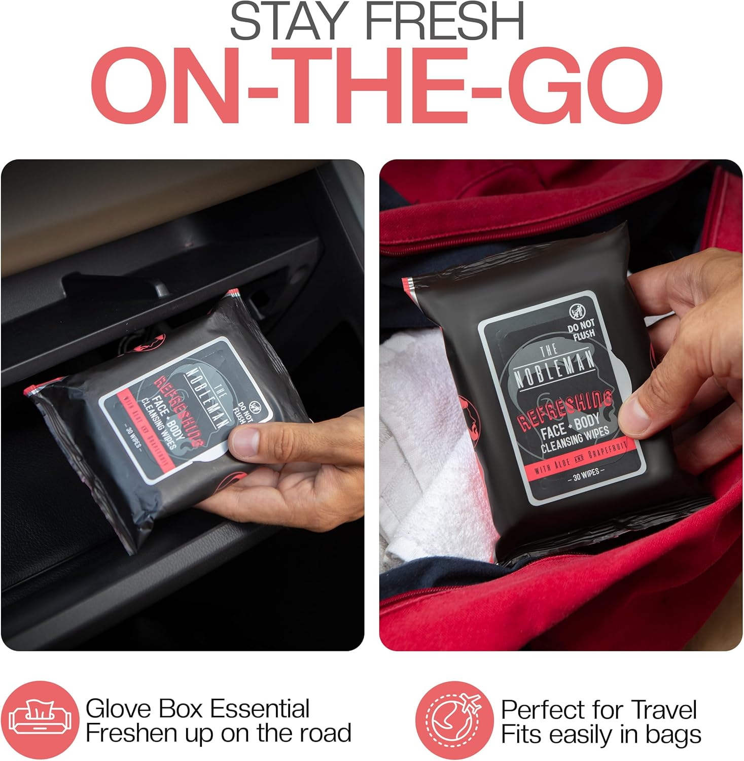 The Nobleman Face + Body Cleansing Wipes: Refreshing - with Aloe & Eucalyptus - 120 TOTAL WIPES (30Ct X 4) - Travel-Friendly, Skin-Nourishing, All-In-One Wipes for Men & Women image number 4