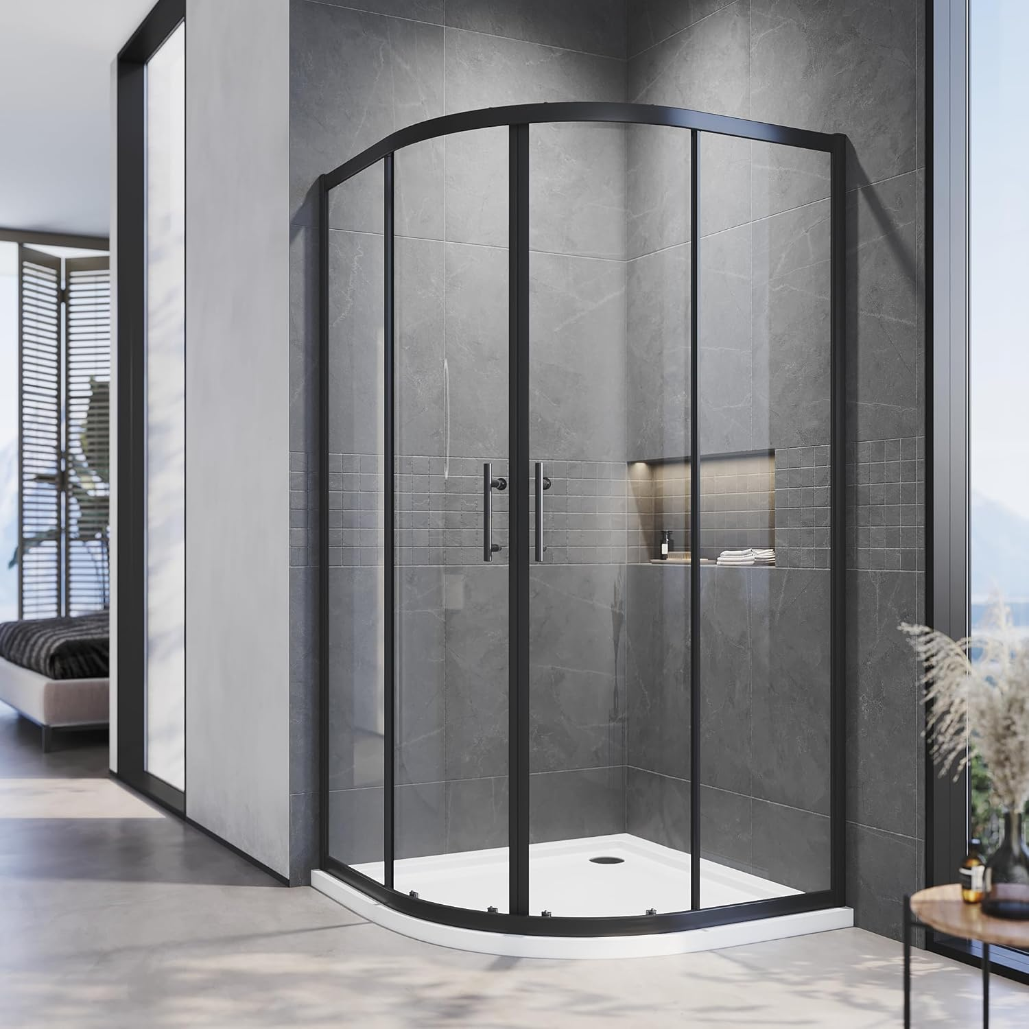 ELEGANT Curved Shower Enclosure and Base,Nano Easy to Clean Tempered Glass,Sliding Shower Door Seal 5Mm,Bath Screen,Right Side 1000X900Mm