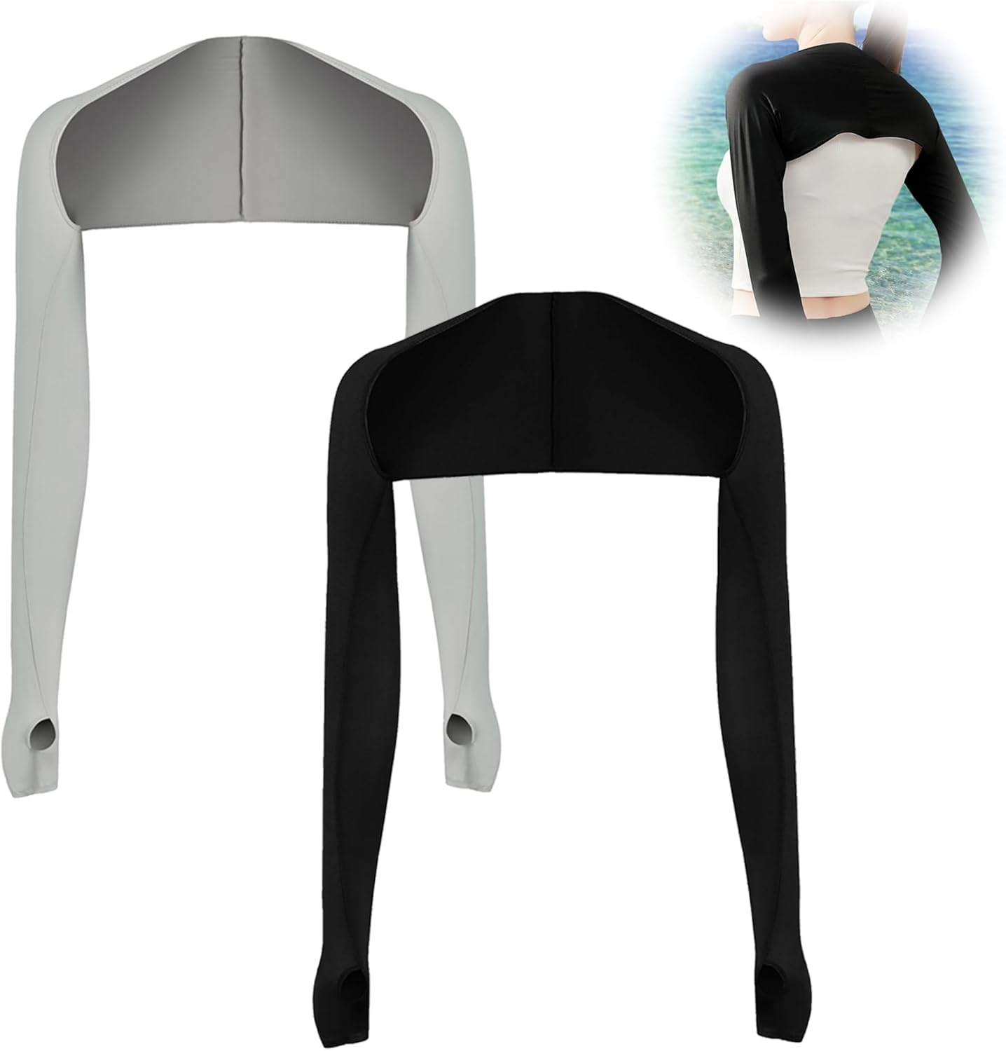 2Pcs Cooling Shawl Arm Sleeves,Cooling Sleeves Shawl Arm Covers,With Finger Holes UV Protection Arm Covers for Women Men Outdoor Sports,Golf,Outdoor Riding,Driving,Fishing, Black, Grey, Other image number 6