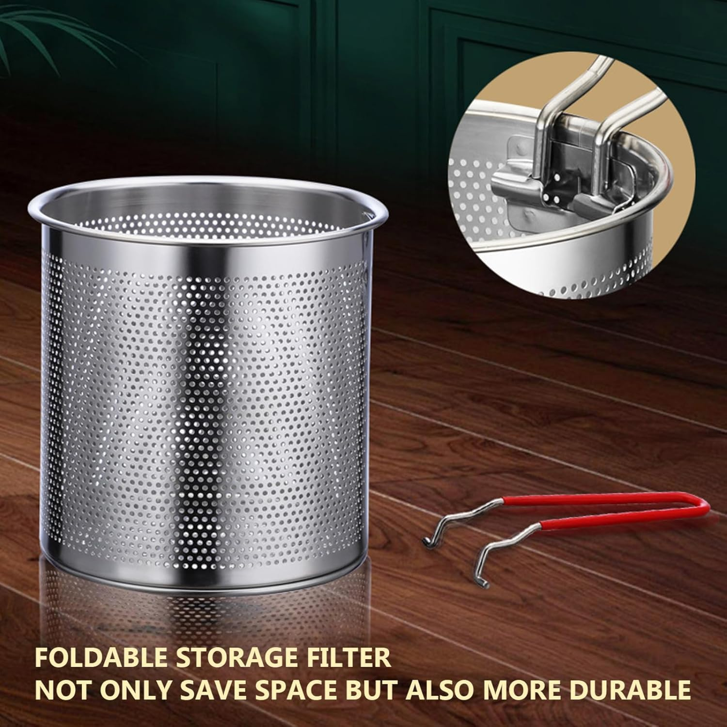304 Stainless Steel Grease Strainer Pot & Oil Filter Container - 2.0L Large Capacity Deep Fat Fryer with Fine Mesh Basket, Frying Net & Heat-Resistant Handle for Kitchen,Frying image number 3