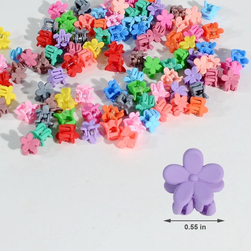 Mini Hair Claw Clips for Women and Girls, 50 Pack Matte Rainbow Colored Flower Design, Strong Grip Tiny Bangs Accessories image number 1