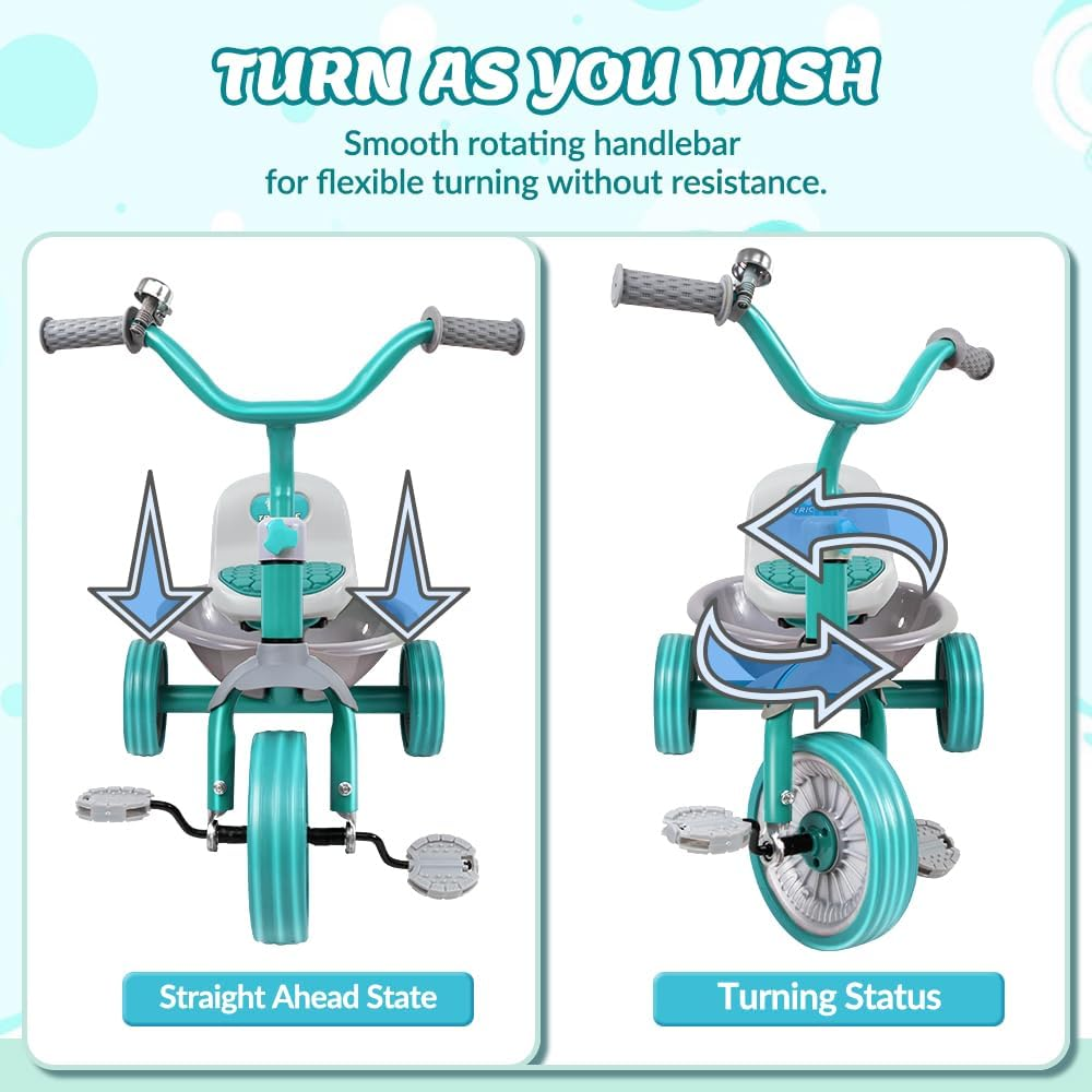 AUTOWT Kids Tricycles Age 2-4 Years, Toddler Kid Trike with EVA Wheels and Detachable Basket, Baby Balance Bike Ride-On Toys for Boys & Girls Birthday Gift Green image number 3