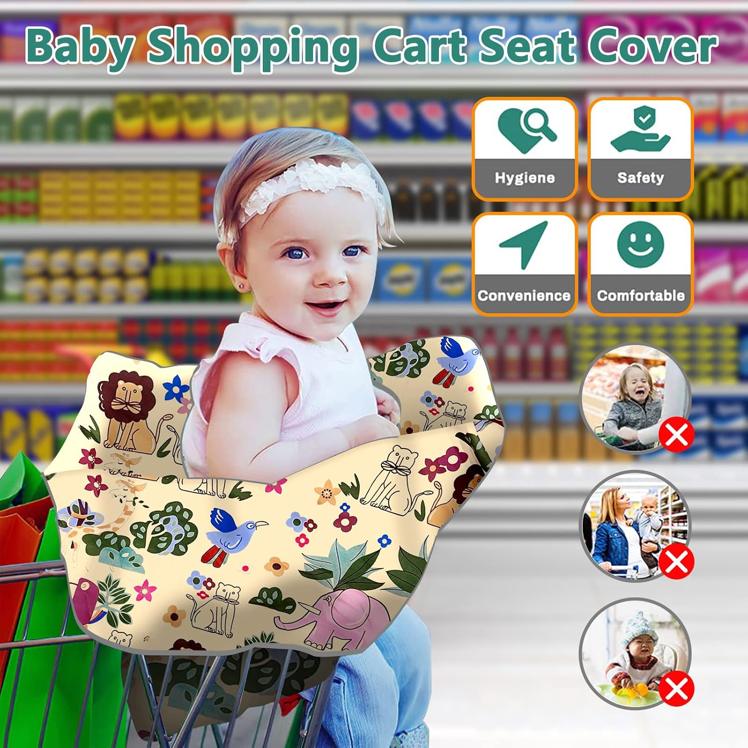Shopping Cart Cover for Baby, High Chair Cover, Grocery Cart Seat Covers for Baby, Kids, Infants & Toddlers, Portable 2-In-1 Design, Includes Free Carry Bag (Cute Lion) image number 3