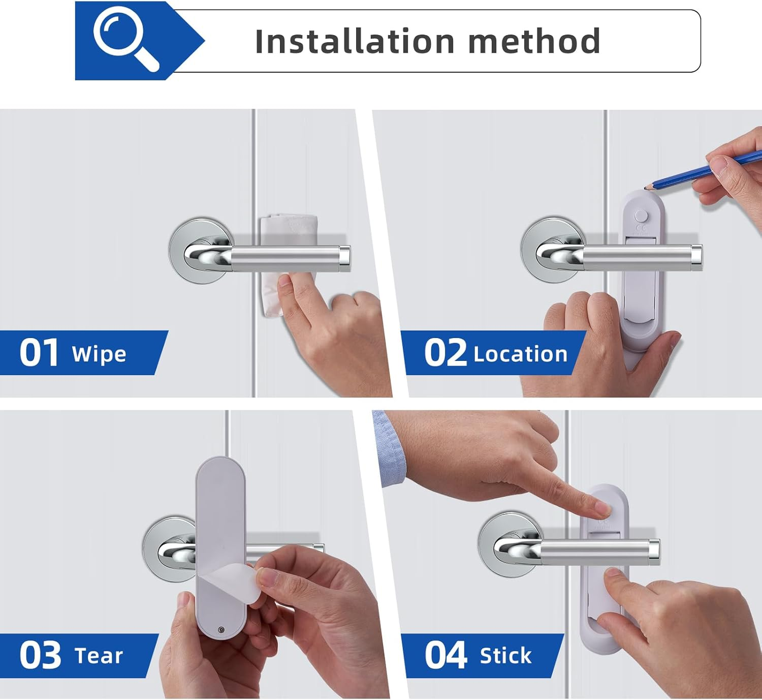 Child Proof Door Lever Lock (2 Pack), Baby Proofing Door Handle Lock, Durable ABS with 3M Adhesive, No Drilling Required, Easy One-Hand Operation for Adults, Child Safety Door Handle Lock image number 1
