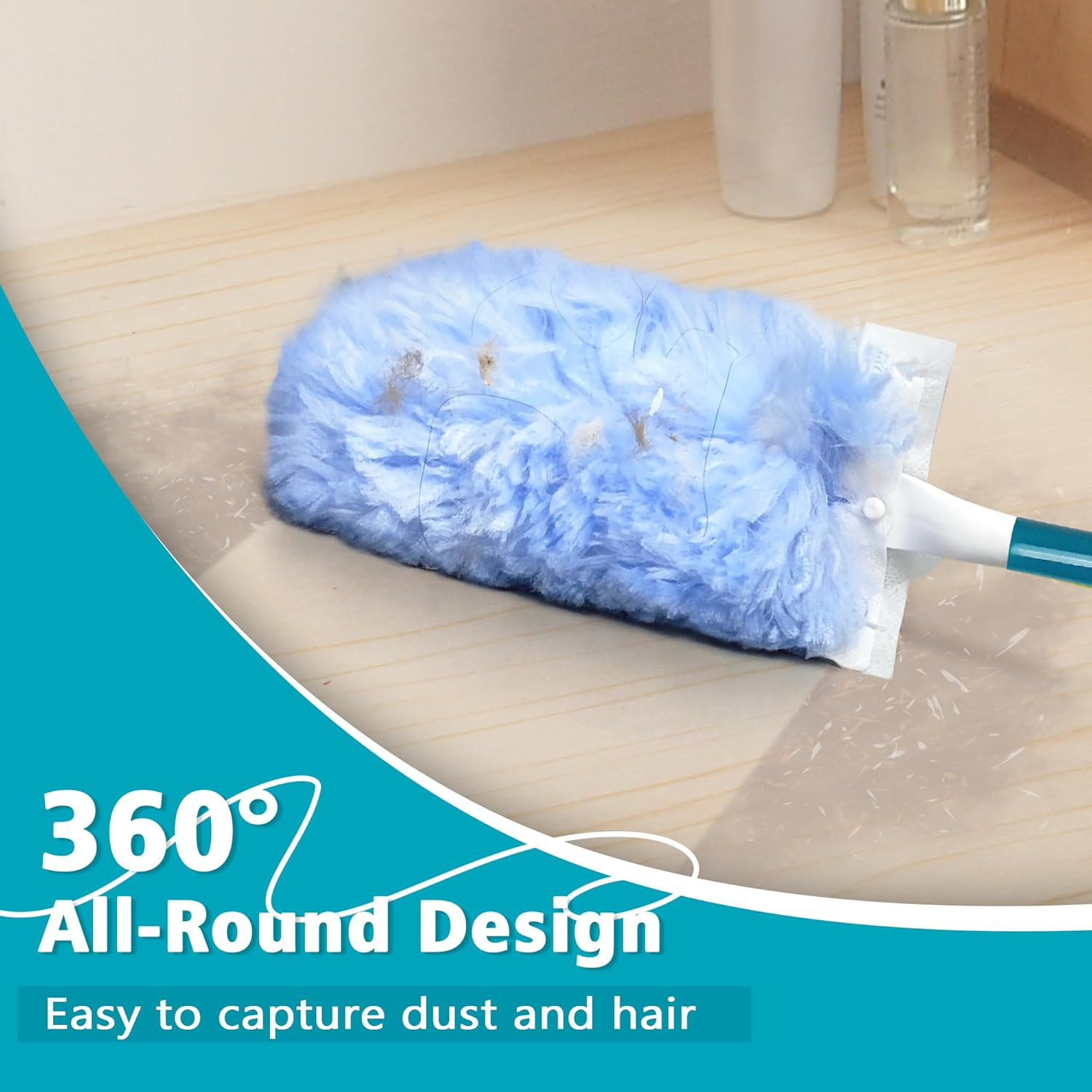 NEWE Duster Refills 20 PCS Compatible with Flash and Swiffer, Dust Magnet with 1 Handle, 360 Degree Heavy Duty Dusting Kit with 4X Microfibers for Cleaning Blinds Bookshelf Furniture image number 1
