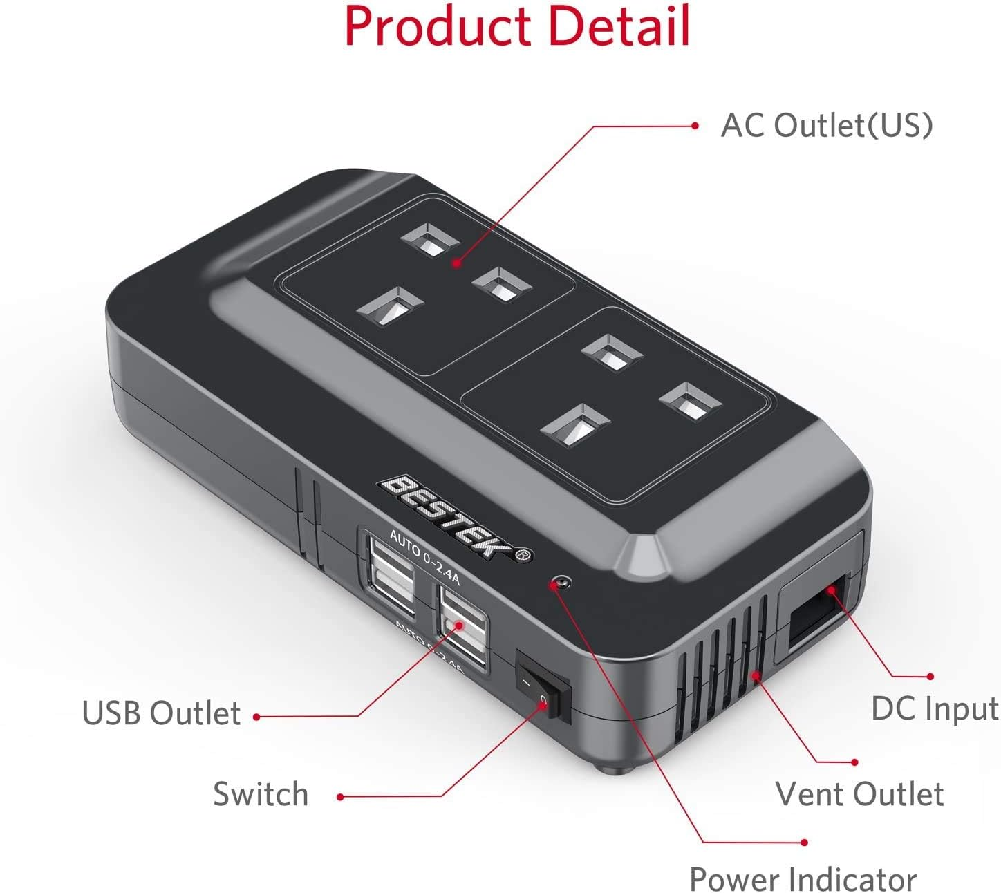 BESTEK 200W Power Inverter DC 12V to AC 230V 240V Car Voltage Converter Transformer with 3-Pin Sockets & 4-USB Ports image number 5
