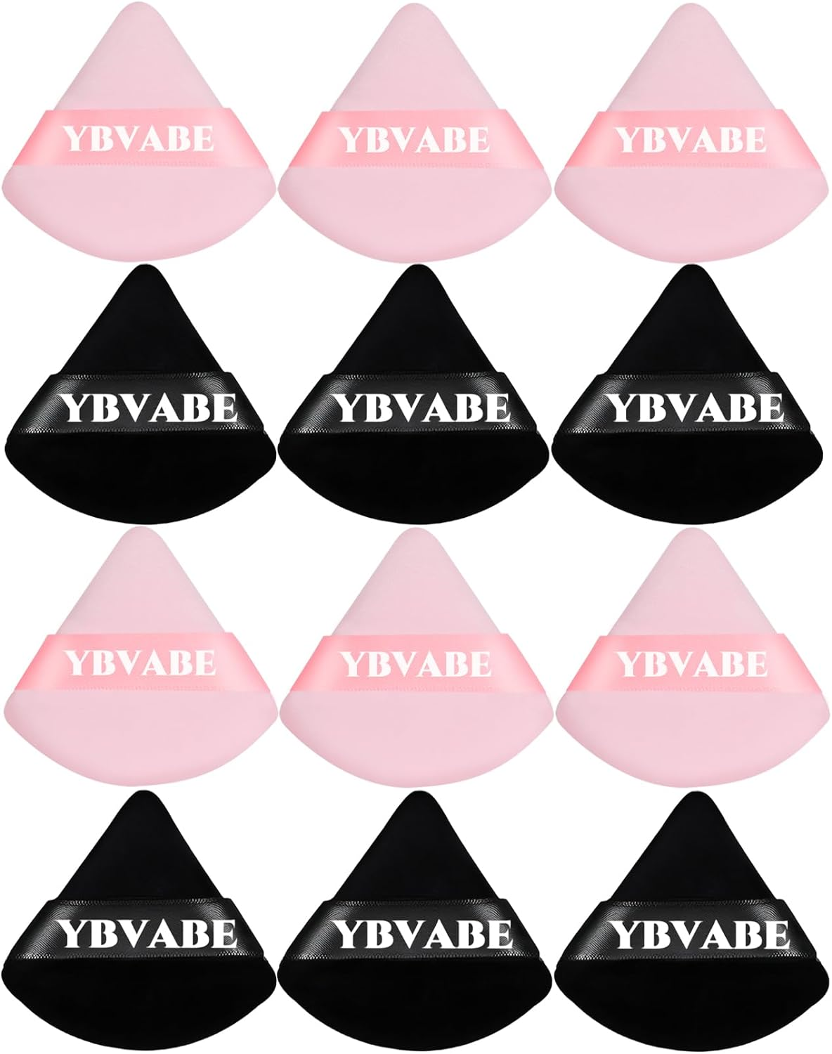 YBVABE Powder Puff, 12Pcs Triangle Powder Puffs Black - Soft & Supple Puffers, Reusable Face Makeup Sponge Blender with Strap for Loose Powder - Setting Powder Beauty Body Cosmetic Foundation Tool