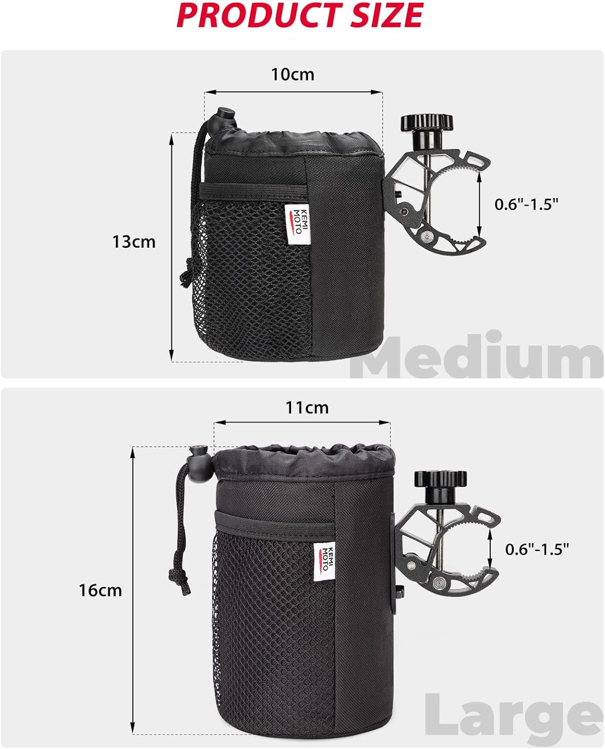 KEMIMOTO Bicycle Bottle Holder, Bicycle Drink Holder Made of Oxford Fabric, Bottle Holder with Mesh Pocket, Drink Holder for Pram, Motorcycle, Wheelchair, Scooter image number 2