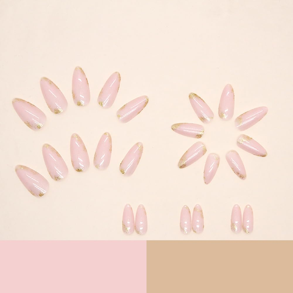 Almond Nails for Sticking, Short with Glitter, Pack of 24, Clear Glossy Artificial Nails, Press on Nails, Acrylic Fingernails, Fake Nails, Short for Women image number 1