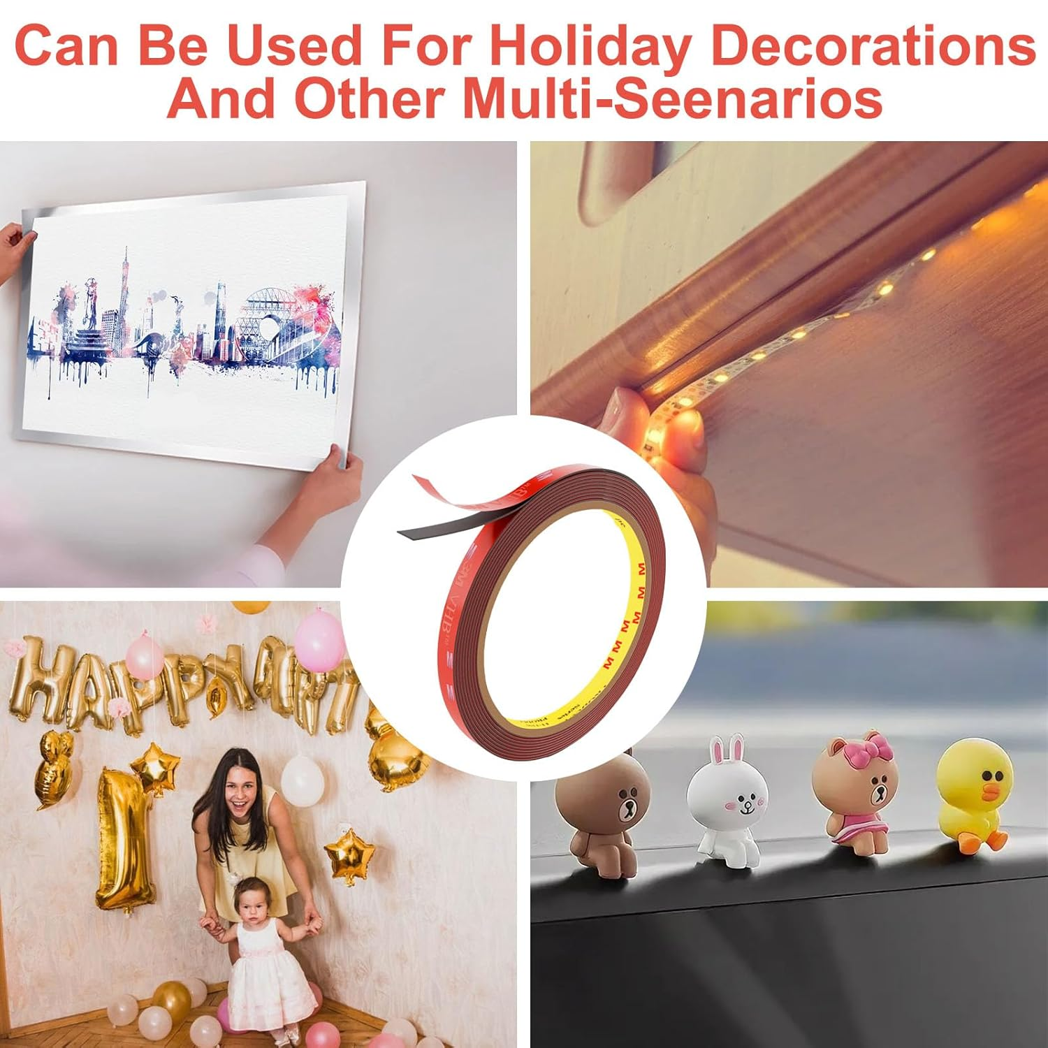 Double Sided Tape 3M Heavy Duty &ndash; 9.8 FT X 0.24" (3M X 6Mm) Strong Foam Mounting Tape, 0.03" Thick 3M Adhesive, Waterproof & High Hold for Walls, Automotive, Home & Office Decor (Pack of 2) image number 2