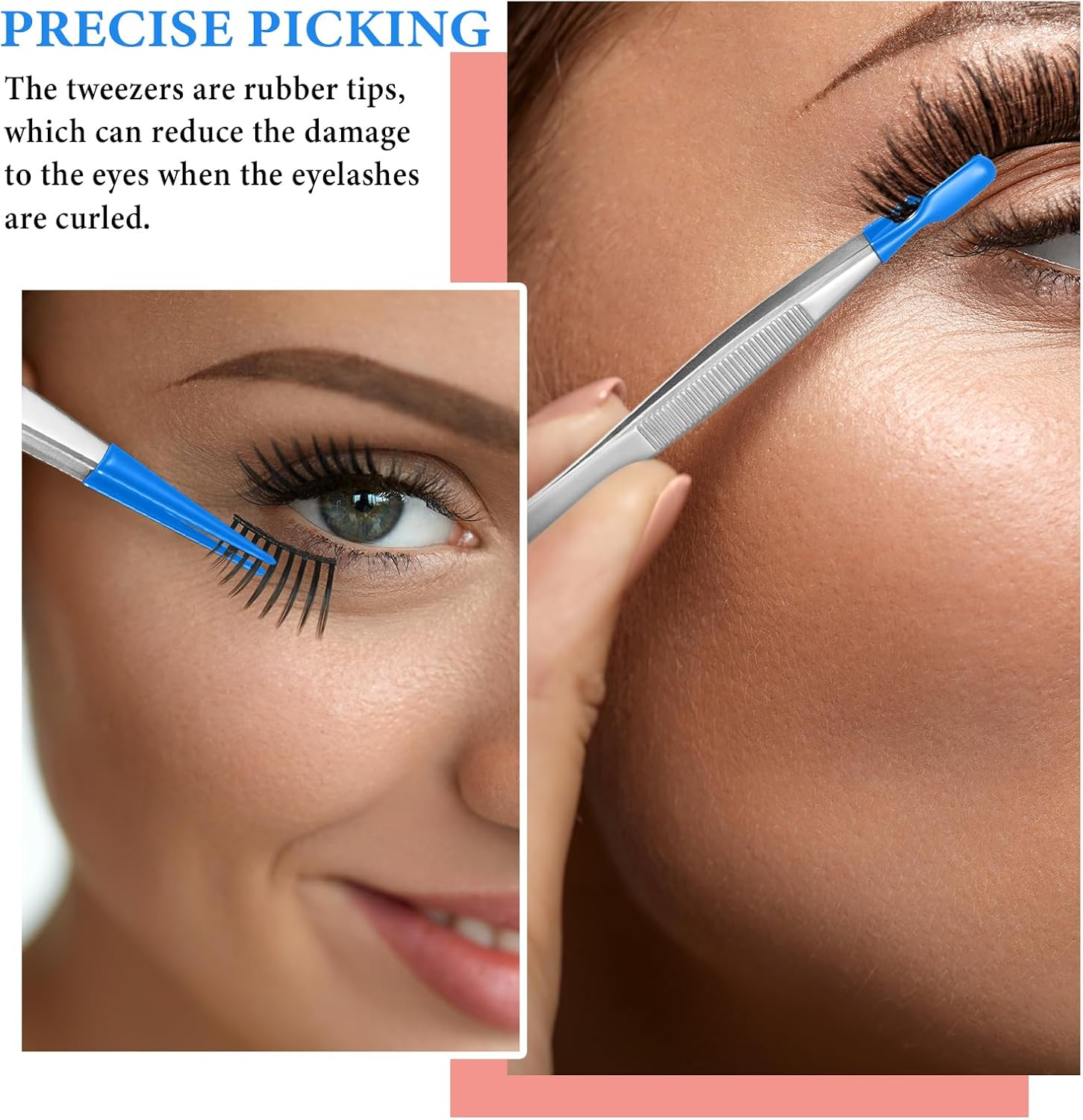 Honoson 3 Pieces Tweezers with Rubber Tips PVC Coated Set Rubber Straight Flat Tip Long Bent Tweezers for Crafts Stamps Beads Jewelry Tools(Blue) image number 1