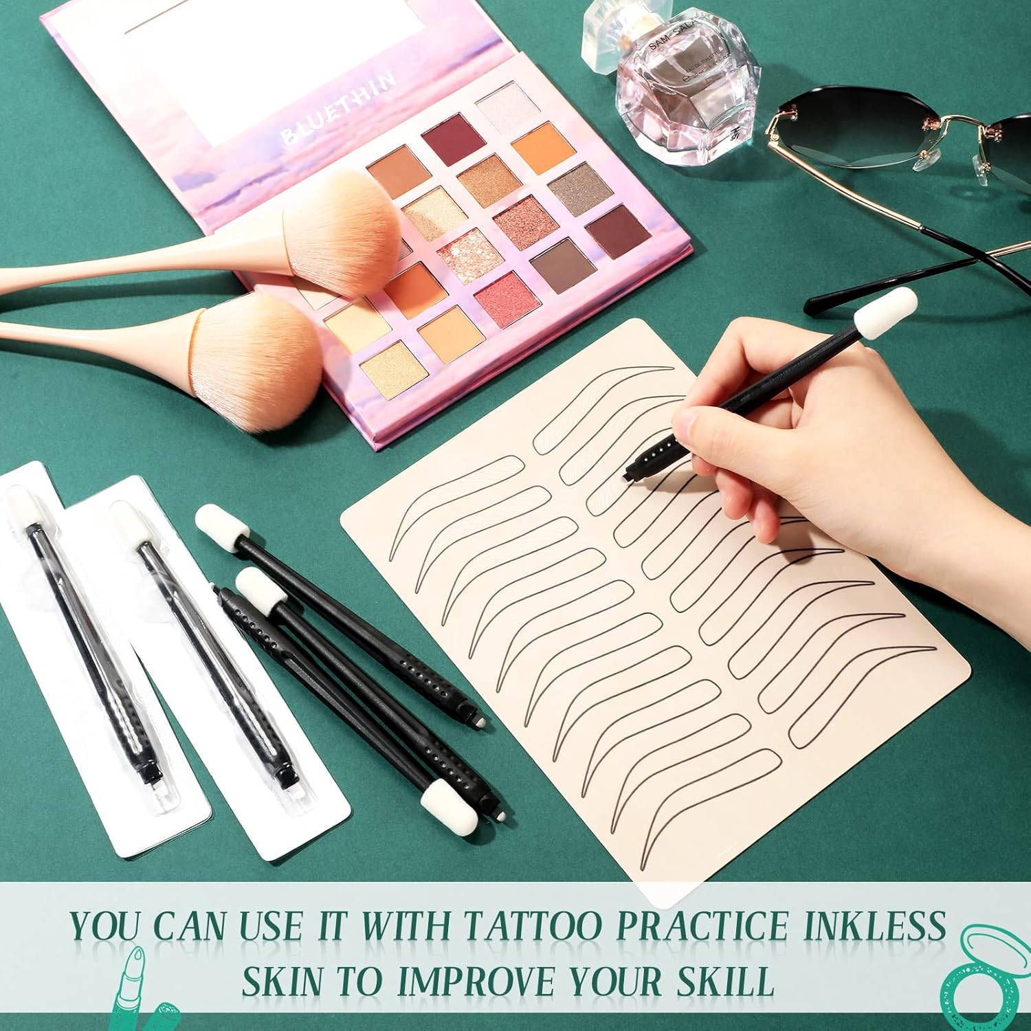 12 Pcs Microblading Manual Pen U18 0.18Mm Disposable Microblading Pen with Pigment Sponge Eyebrow Microblading Hand Tools for Makeup, Black image number 3