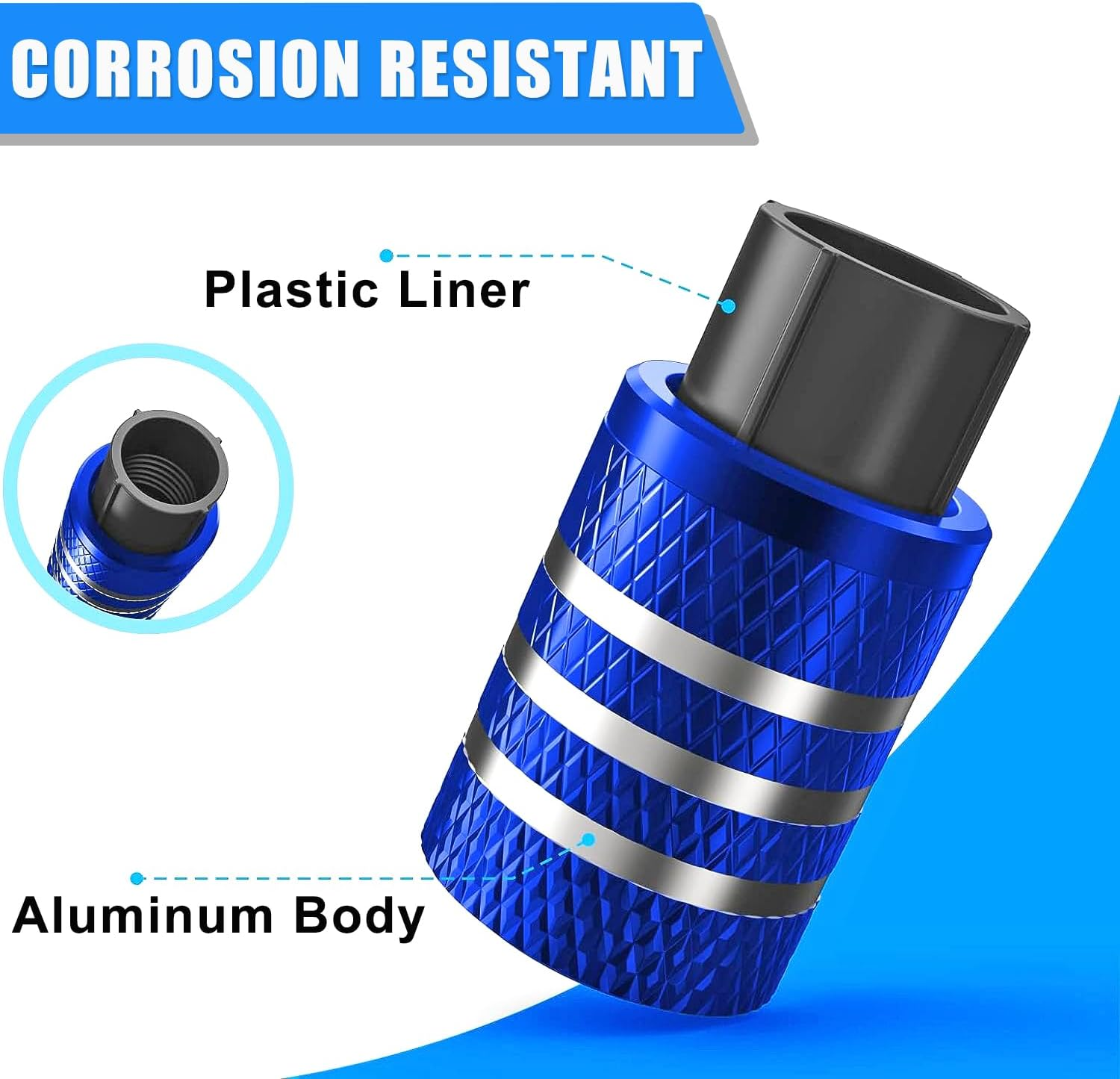 Blue Valve Stem Covers Aluminum Tire Valve Caps with Plastic Liner American Flag Valve Stem Caps, Corrosion Resistant, Universal for Car Truck Motorcycle Bike (4 Pack) - Black image number 7