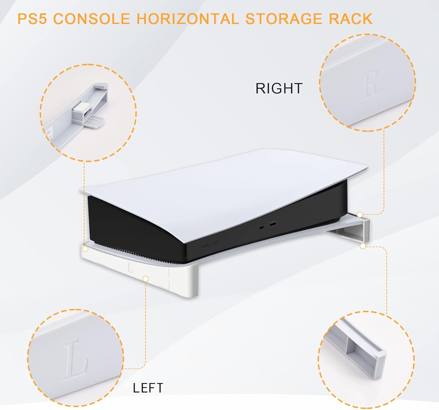 Horizontal Stand for PS5 Console, Compatible with PS5 Disc & Digital Edition, Anti-Slip Base, White