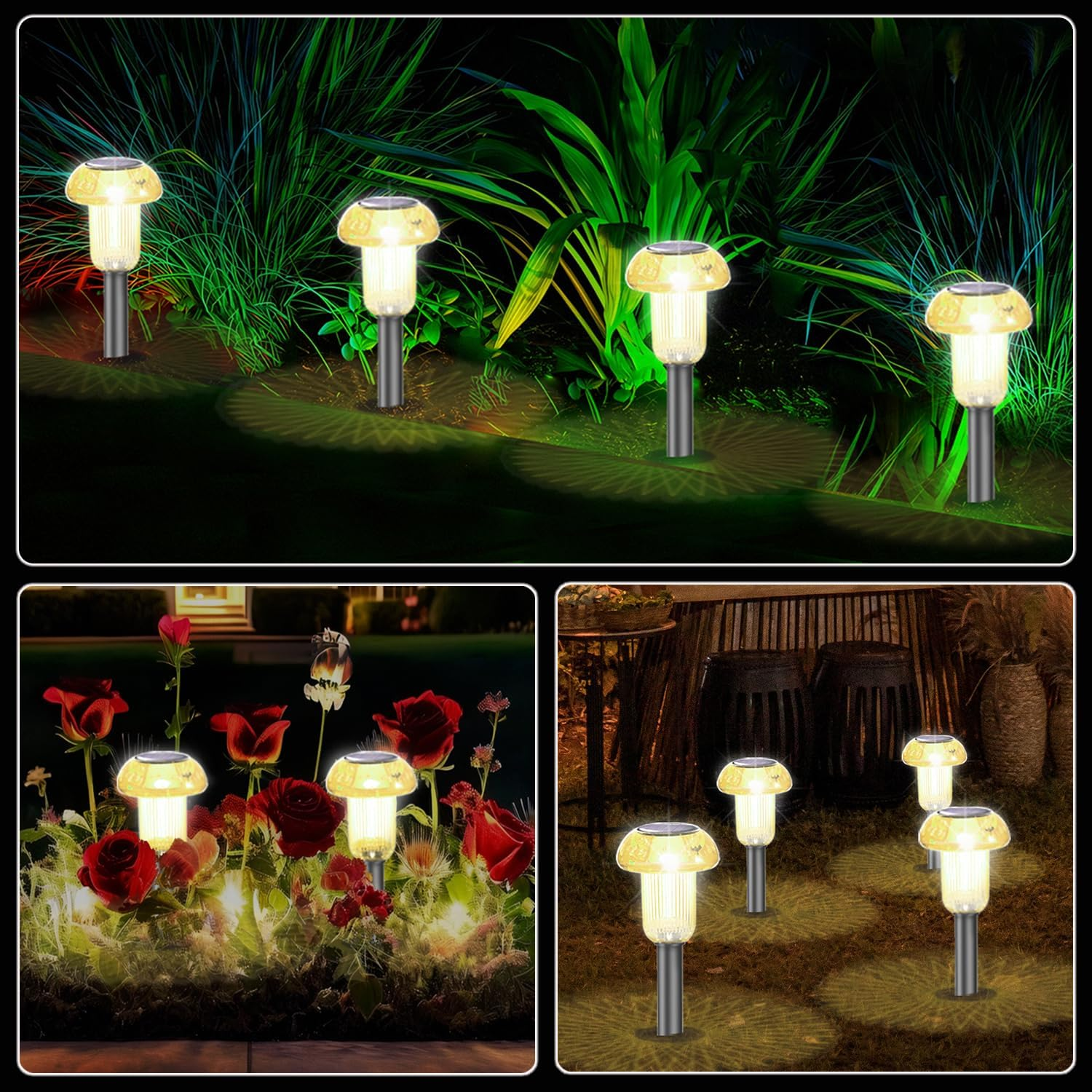 Mushroom Solar Lights Outdoor Garden 8 Pack, Solar Pathway Lights Warm White Waterproof up to 12 Hours Cute LED Landscape Lighting for Garden Yard Ground Lawn Walkway outside Decor image number 4