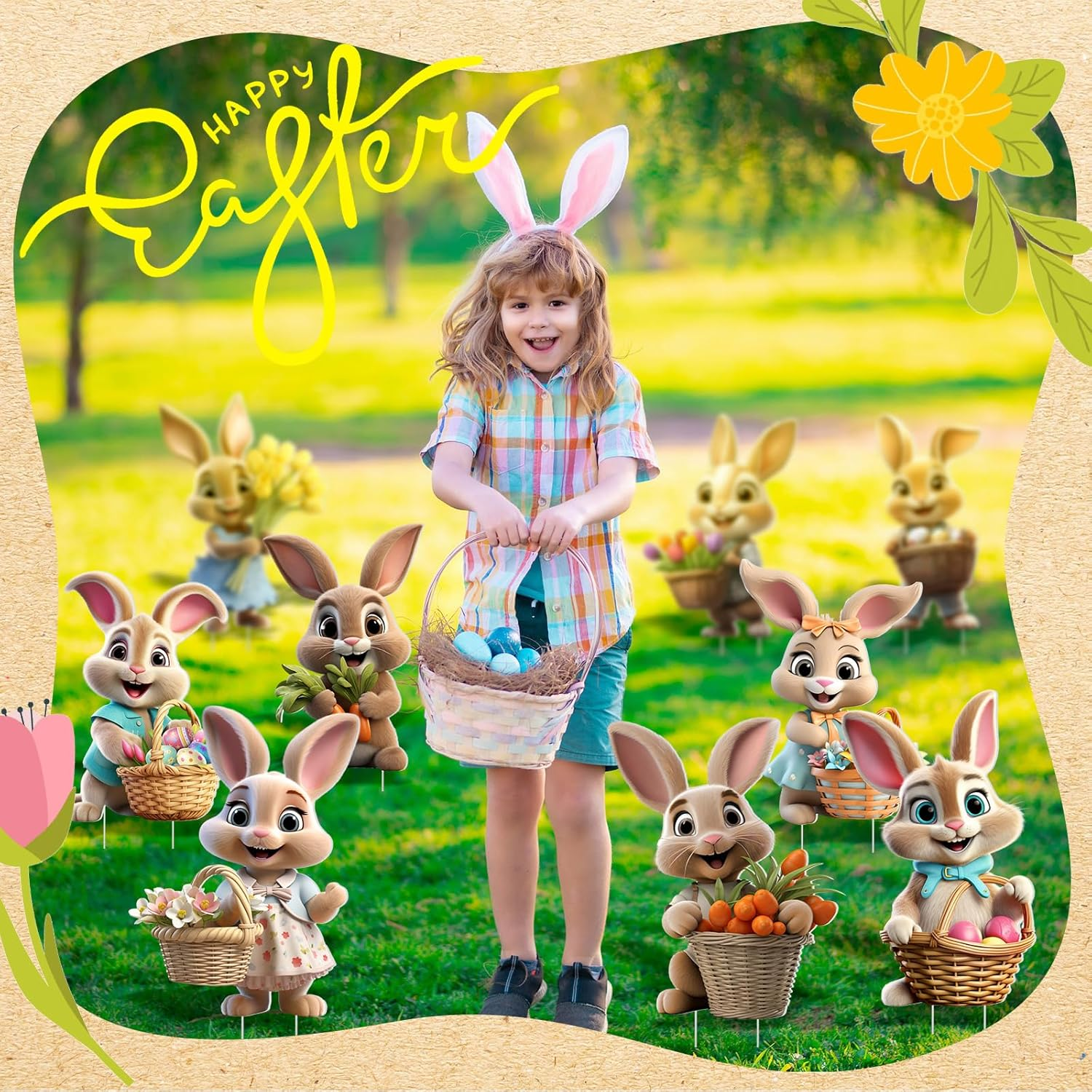 Memorywuu 9 Pcs Easter Bunny Decorations Outdoor Colorful Easter Yard Signs with Stakes Outdoor Easter Decorations Easter Bunny Yard Sign Easter Lawn Signs for Home Lawn Patio Ornaments Easter Decor image number 2