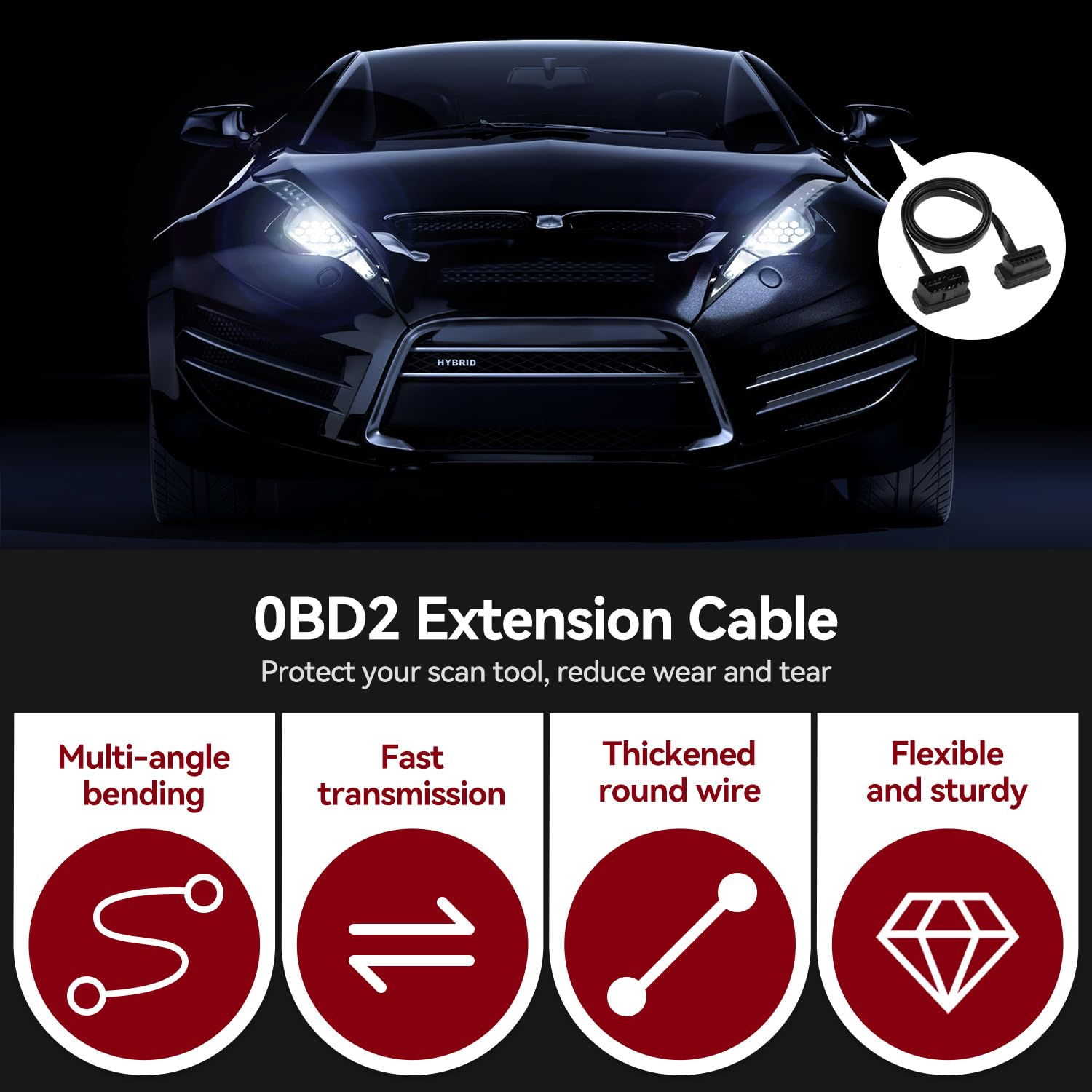 3.3Ft/1M Car OBD2 Extension Cable Professional Automotive Diagnostic Scan Tool 16 Pin Male to Female OBDII Extend Cable for Car Diagnostic Extender Cord Adapter