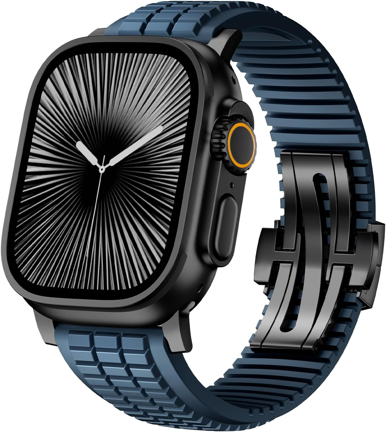 SEURE FKM Strap for Apple Watch Ultra 2/1 49 Mm, Series 10 46 Mm, Series 9/8/7 45 Mm, Series SE2/6/SE/5/4 44 Mm, Series 3/2/1 42 Mm Business Sport Fluororubber Wristbands Replacement Strap for Men