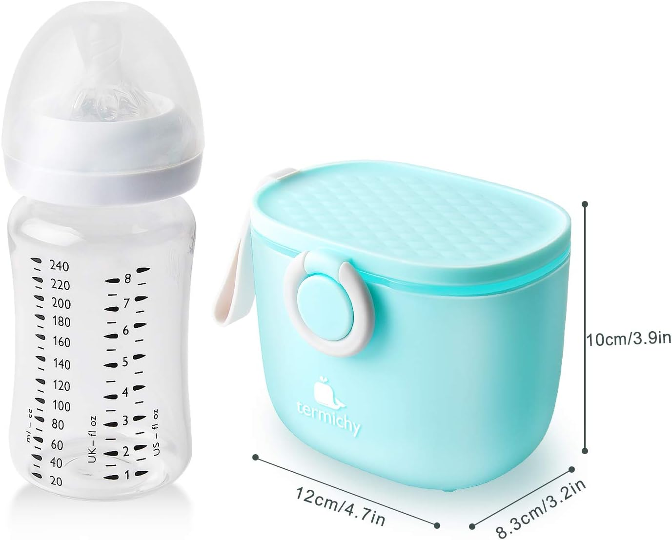 Termichy Baby Formula Dispenser, Portable Milk Powder Dispenser Container with Carry Handle and Scoop for Travel Outdoor Activities with Baby Infant, 8.8OZ, 0.55LB, 250G (Blue)