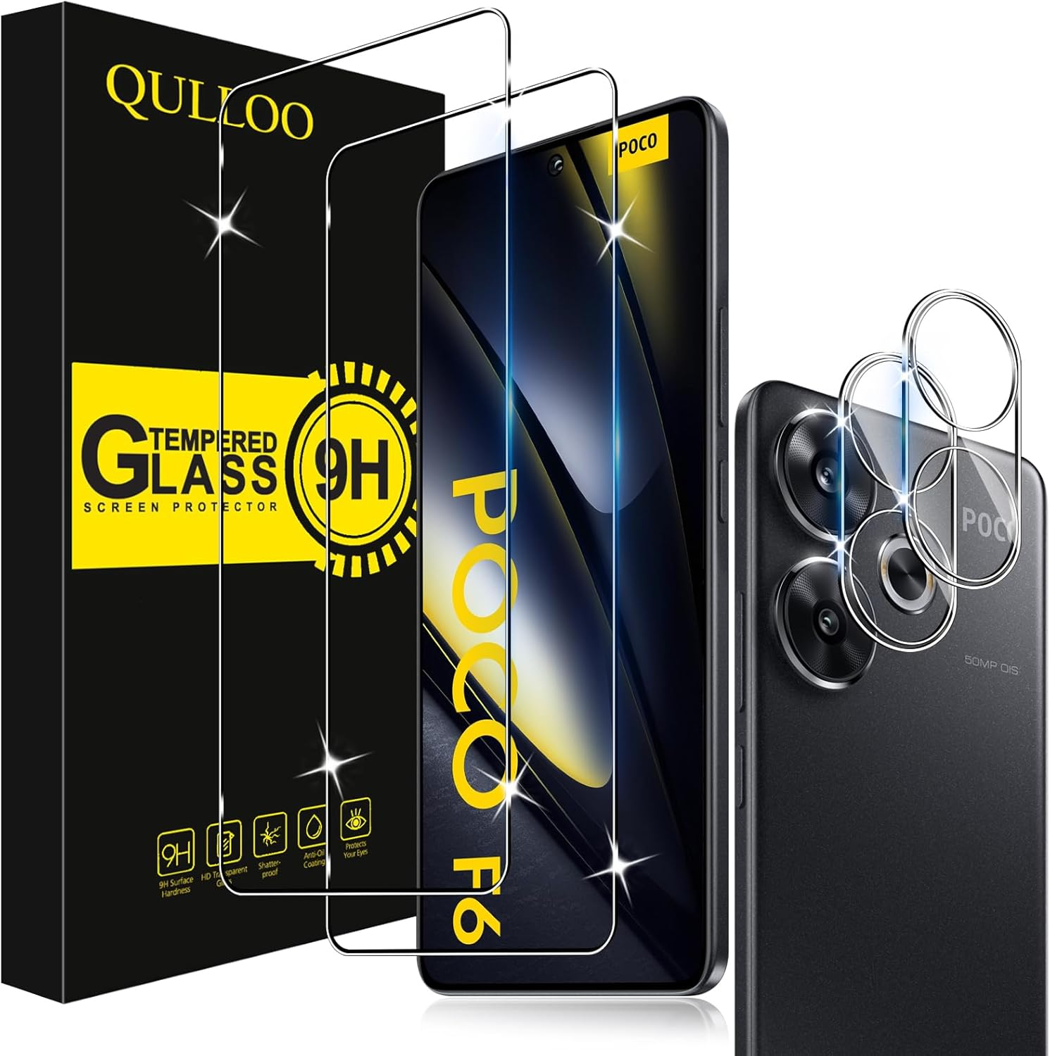 QULLOO Screen Protector for Motorola Moto G55, Pack of 2 Tempered Glass Screen Protector with 2 Camera Protection [9H Hardness Glass Film] [HD Clear Protective Glass] [Anti-Scratch Screen Protector]