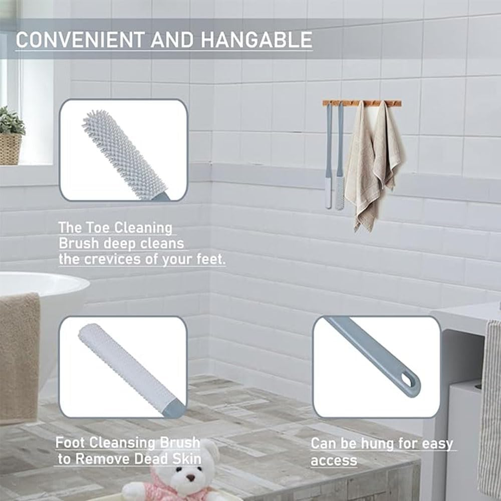 2PC Toe Gaps Cleaning Brush,Foot Brush for Shower with Long Handle,No Bending to Remove the Dead Skin of the Feet, Suitable for the Elderly, Pregnant Women (Pink) - Pink image number 3