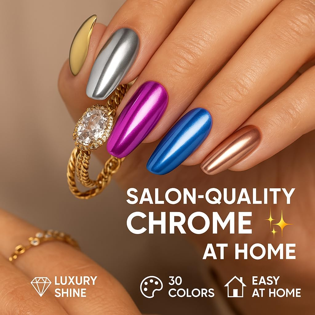 BALTIC DAY Chrome Mica Powder - 10 Colors, Chrome Finish - Metallic Mirror Effect - Nail Powder, Pigment Powder for Resin, Crafting, Painting, Slime - 10 Mirror Chrome Colors image number 6