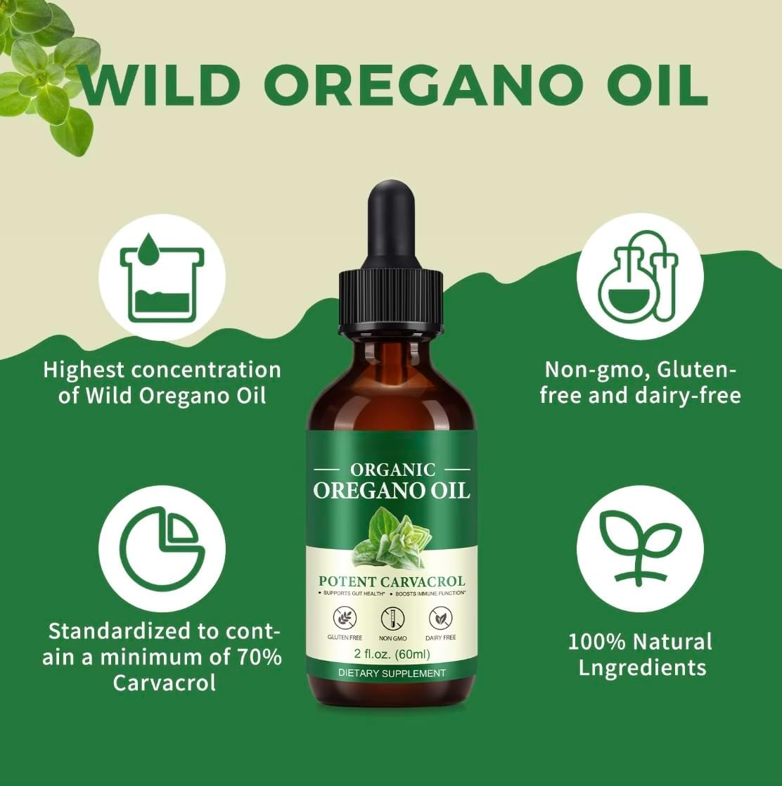 Organic Oregano Oil 60Ml &ndash; Extra Strength, Cold-Pressed &ndash; Natural Herbal Dietary Supplement Wellness