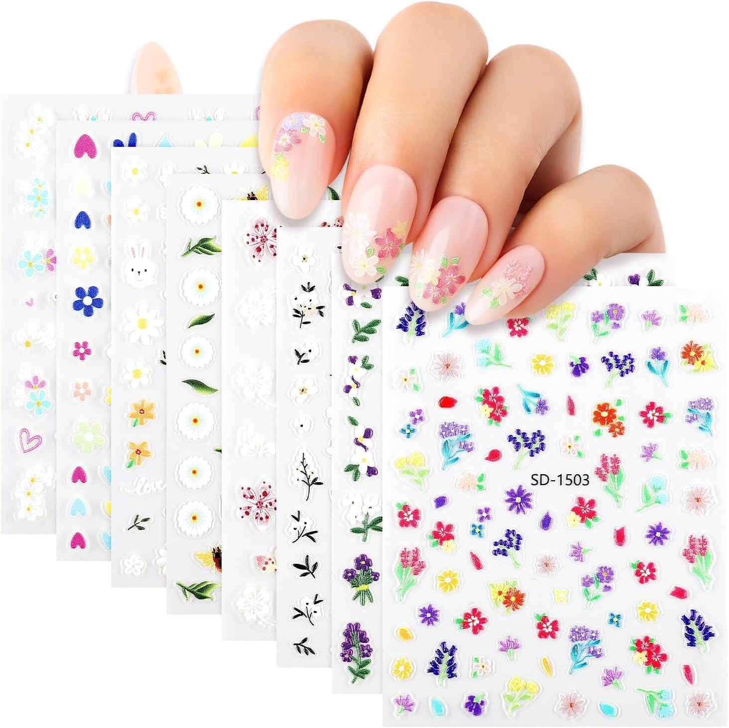 Nicedeco 15 Sheets Flower Nail Art Stickers Floral Nail Decals Self-Adhesive Nail Supplies Nail Art Design Decoration 001 image number 5