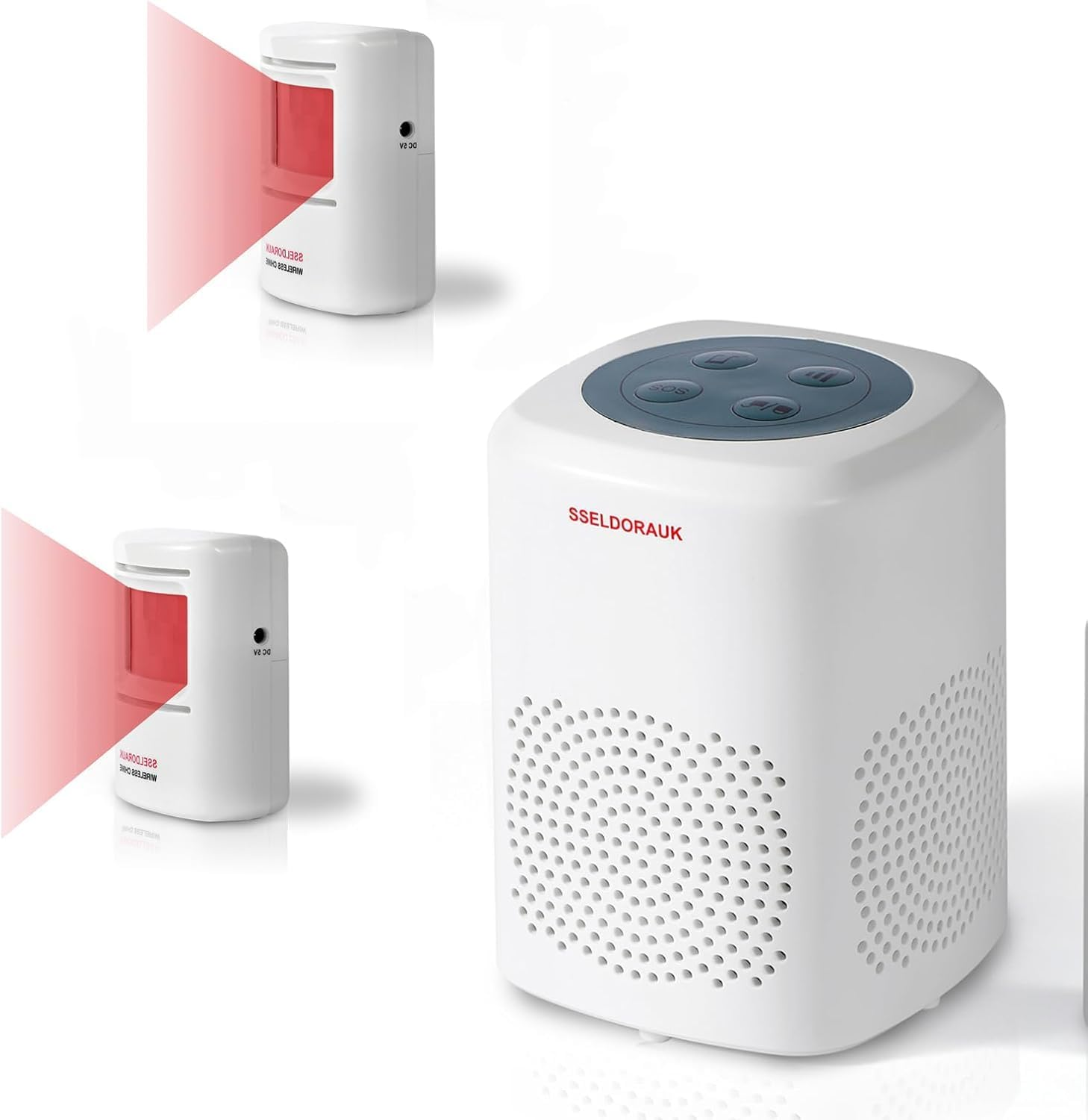 S SELDORAUK Dog Barking Alarm Motion Sensor, Dog Barking, Wireless Infrared, Visitor Reminder, Intimidating Thieves, Burglars, Wild Animals for Courtyard, House, Ranches, Farms (1 Receiver + 2 image number 1