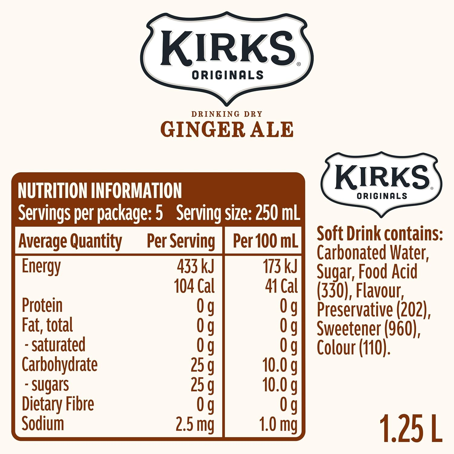 Kirks Dry Ginger Ale Soft Drink Multipack Bottles 12 X 1.25L image number 1