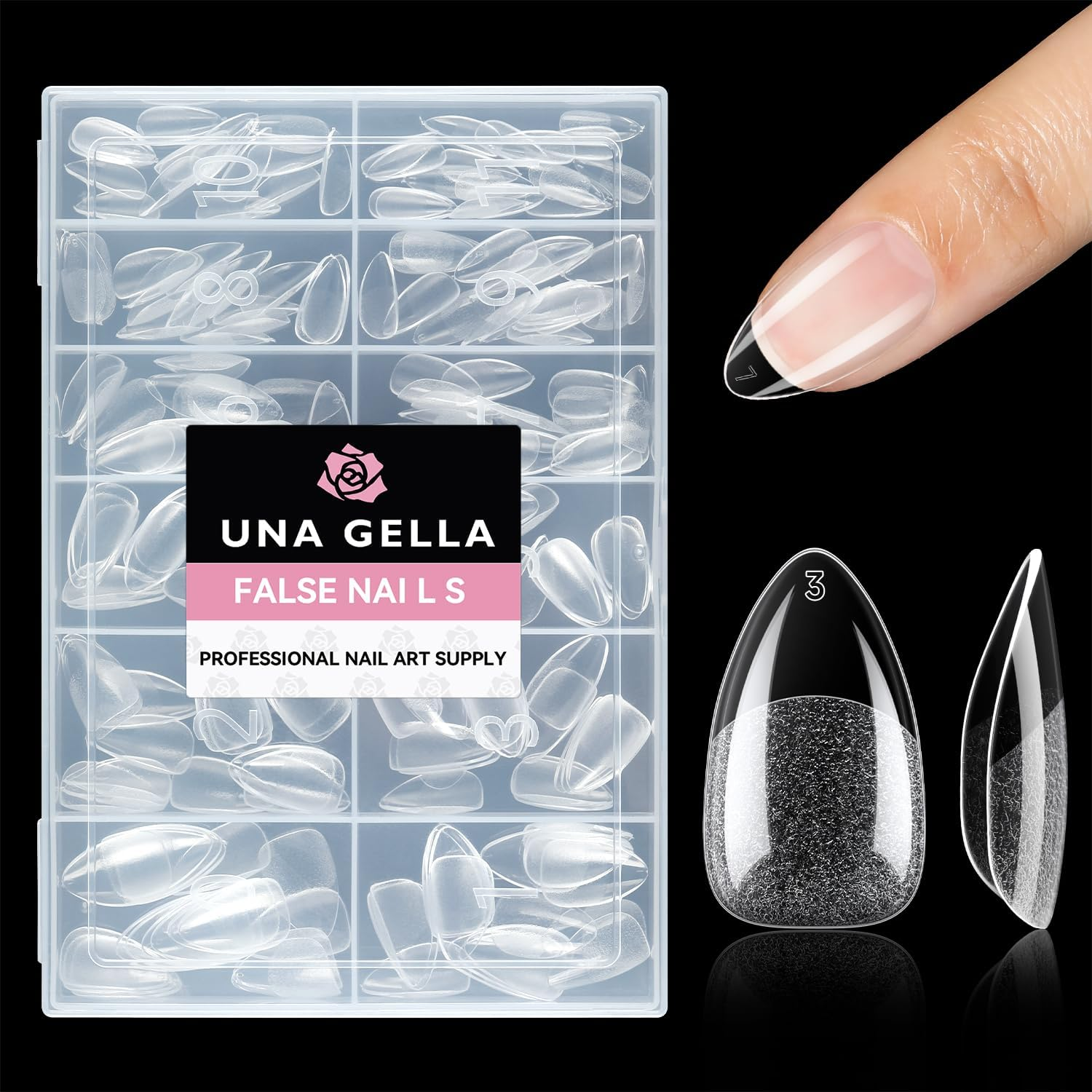 UNA GELLA Short Almond Fake Nails 216Pcs Pre-Shape Gel Acrylic Nail Tips for Full Cover Nail Extension Home DIY Nail Salon 12 Sizes Gelly Tips image number 6