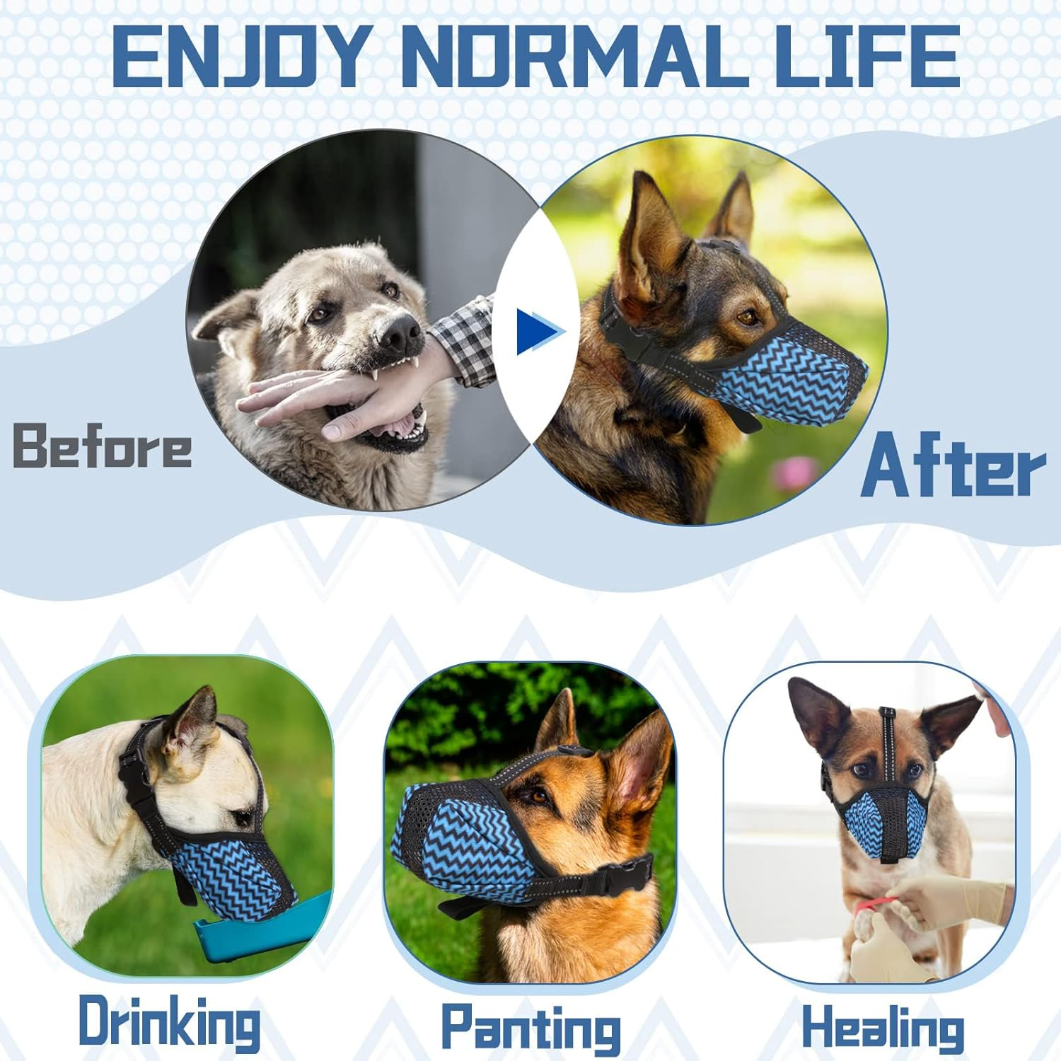 Calkrer Muzzle for Dogs, Nylon Muzzle Around, Dog Muzzle, Soft Mesh Muzzle for Large and Medium Dogs, Breathable image number 1