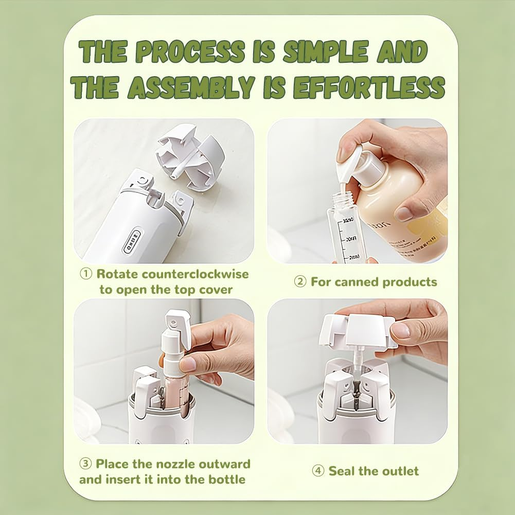 4 in 1 Travel Dispenser Bottle, Mini Shampoo Dispenser Portable Travel Bottle Set, Leak Proof Travel Size Containers, for Flights Gym Bag Weekends Away (Green) - Green image number 4