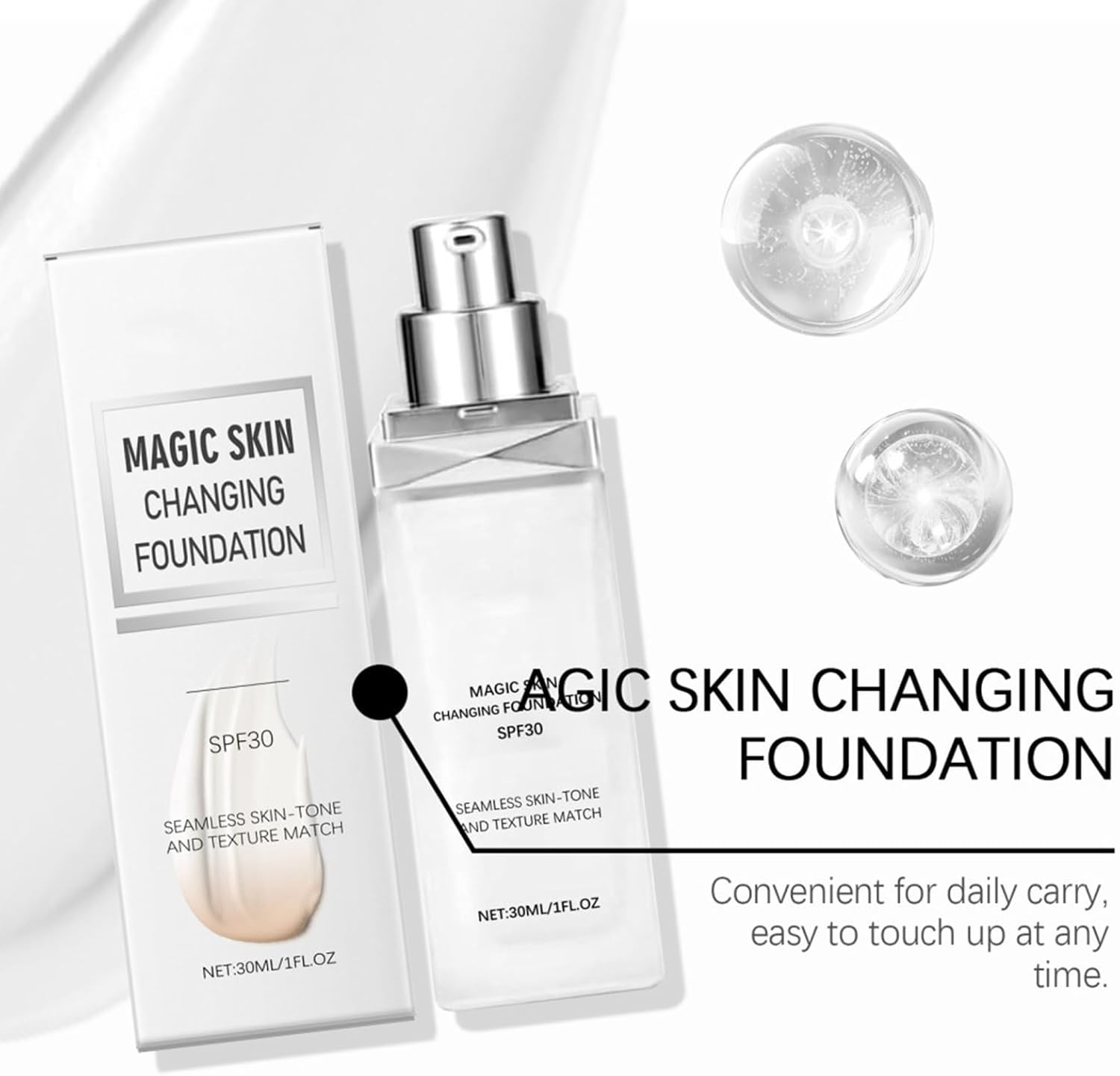 Gihioue Color Changing Mature Skin Foundation | Skin Matching Foundation - SPF 30 Hydrating Concealer Coverage Cream Natural Tone Correcting Glow for Women image number 1