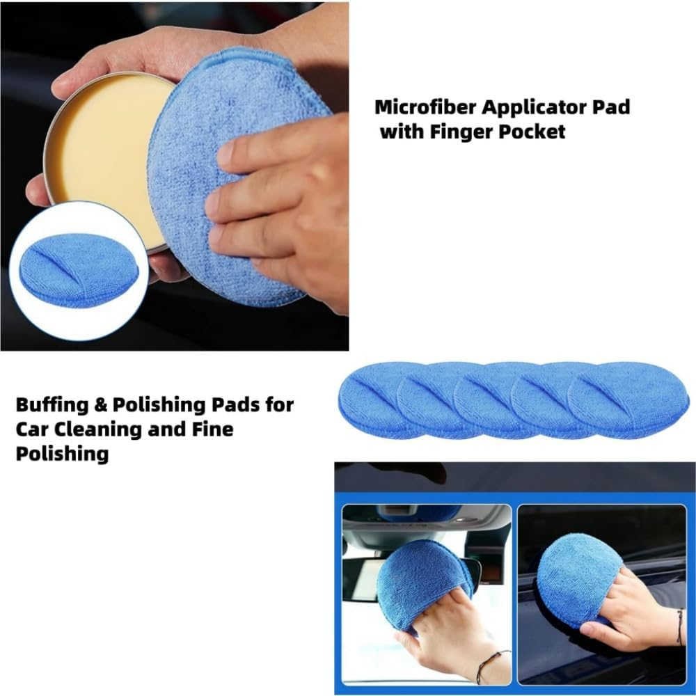5-Pack Car Wax Applicator Pads, Microfiber Applicator Pad with Finger Pocket, Buffing Polishing Pads for Car Cleaning and Fine Polishing（Blue） image number 1