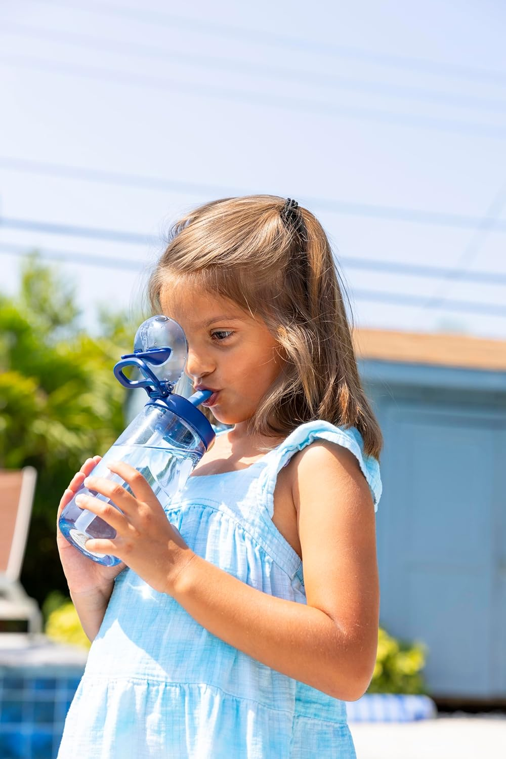 Ello Ellies 16Oz Plastic Kids Water Bottle with Straw and Built-In Carrying Handle and Leak-Proof Locking Lid for School Backpack, Lunchbox and Outdoor Sports, Dog