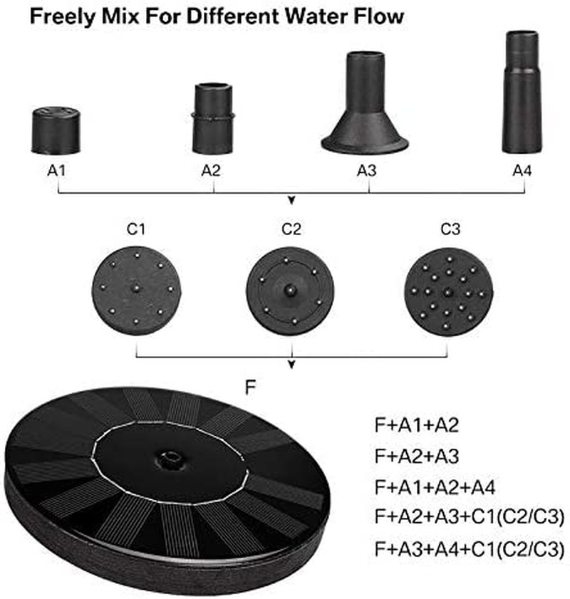 AUS Living Solar Fountain with 1.5W Pump (Set of 2), Free Standing Solar Powered Water Fountain, Floating Water Feature for Bird Bath, Pond and Garden. Simple to Use, No Batteries, or Power Cables