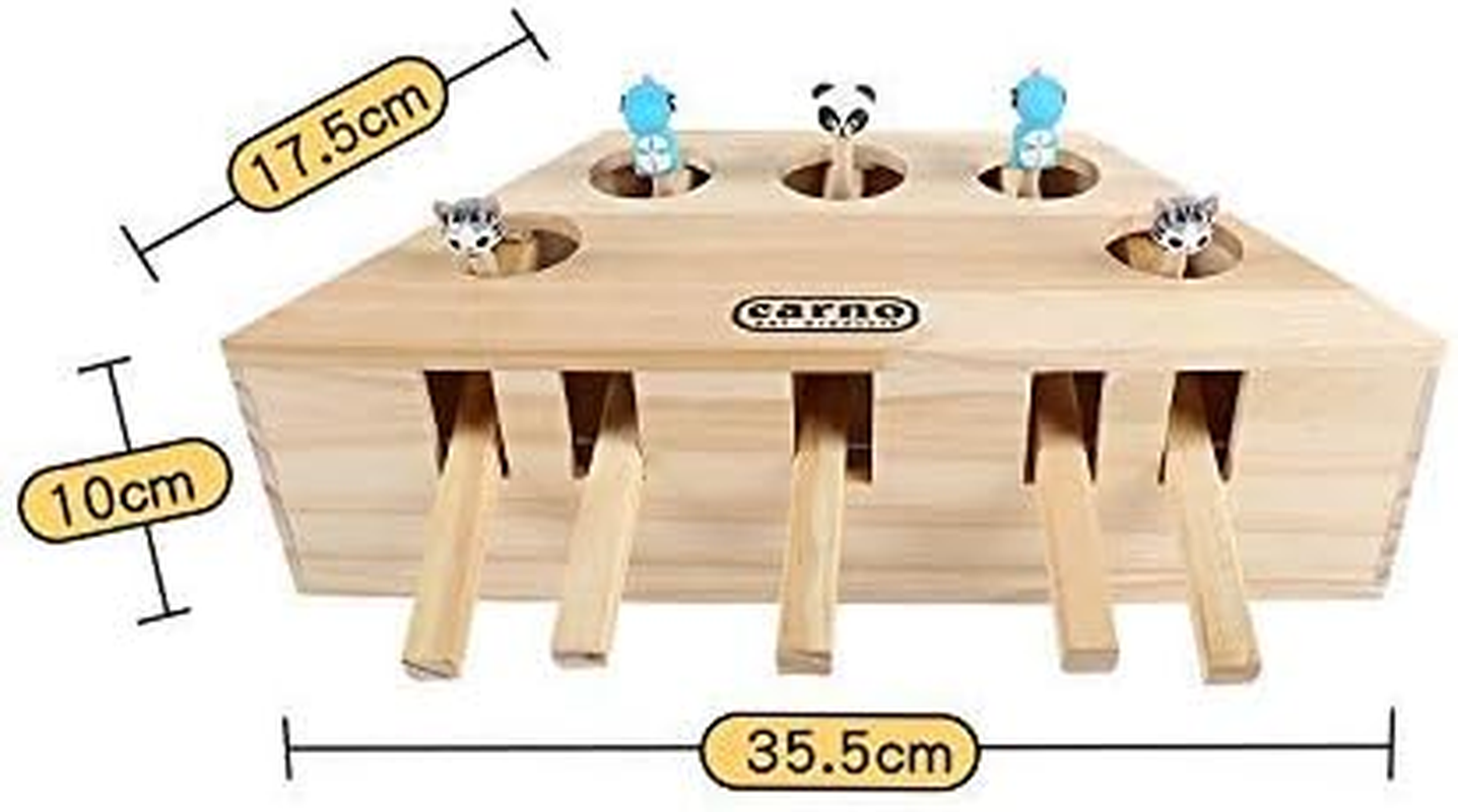 Cat Toys Interactive Mouse Whack a Mole Mouse Solid Wooden Puzzle Box Cat Exercise Toy with Cute Cartoon Toys for Cat Kitten Hunting Playing Scratching Bite (5 Holes)