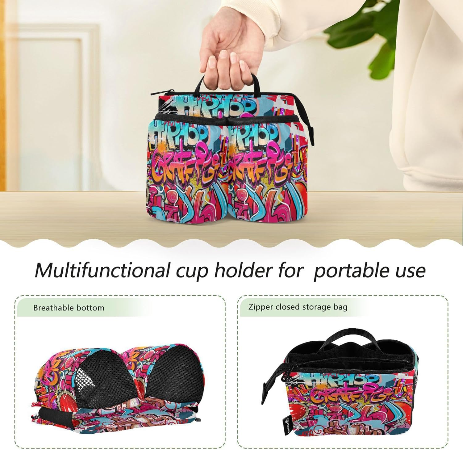 Cup Holder Suitcase Multifunctional Graffiti Wall Urban Hip Red Travel Accessories for Suitcase Travel Gifts for World Travelers image number 3