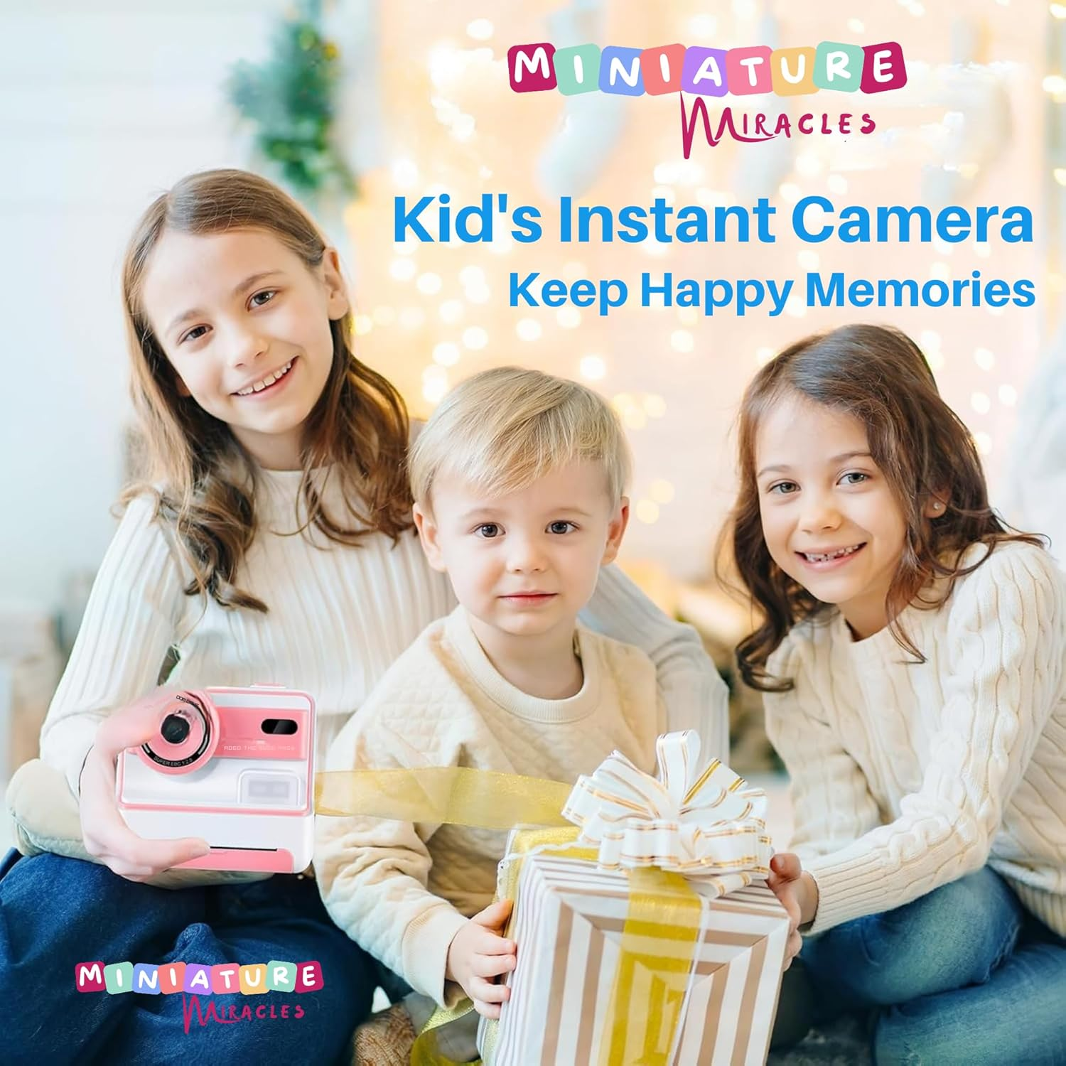 Instant Print Camera for Kids | 1080P HD 48MP Kids Print Camera with 2.4-Inch IPS Screen | Instant Camara for Kids Boys Girls Age 3-12, Included 3 Roll Thermal Print Paper, 32GB SD Card