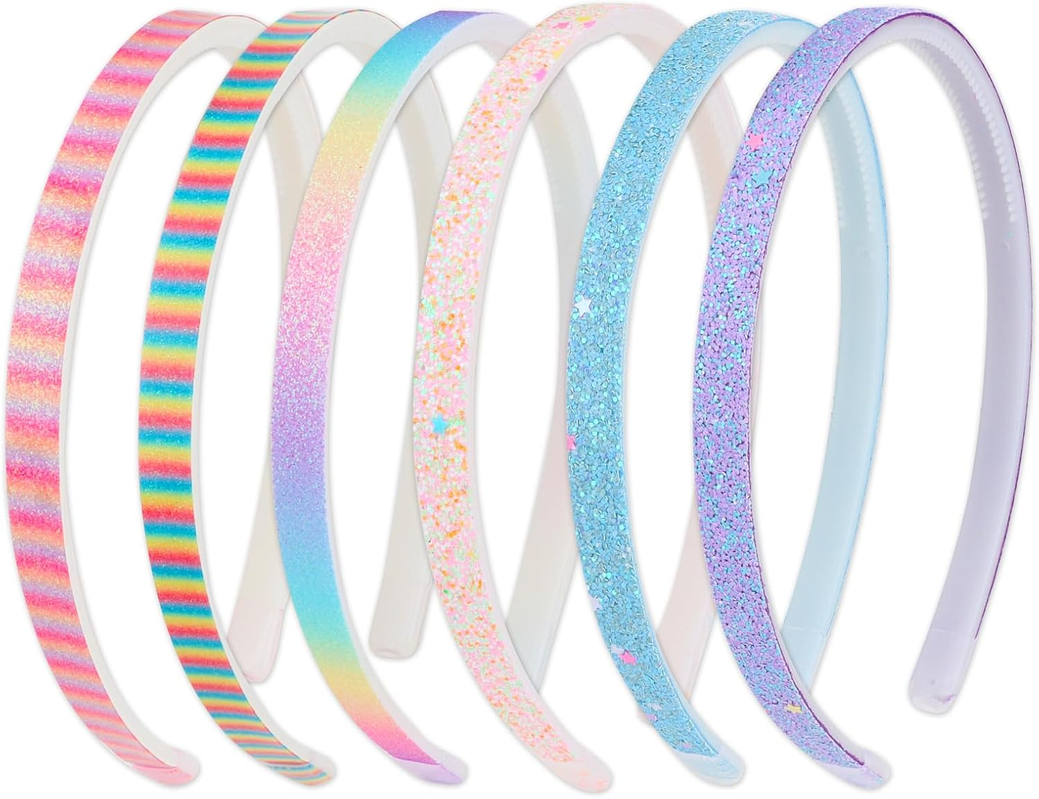 Exipsat Glitter Hair Band Glitter Headband Plastic Headbands 6 Pieces Sparkling Cute Non-Slip Hair Bands Rainbow Hair Bands Colorful Hair Accessories image number 3