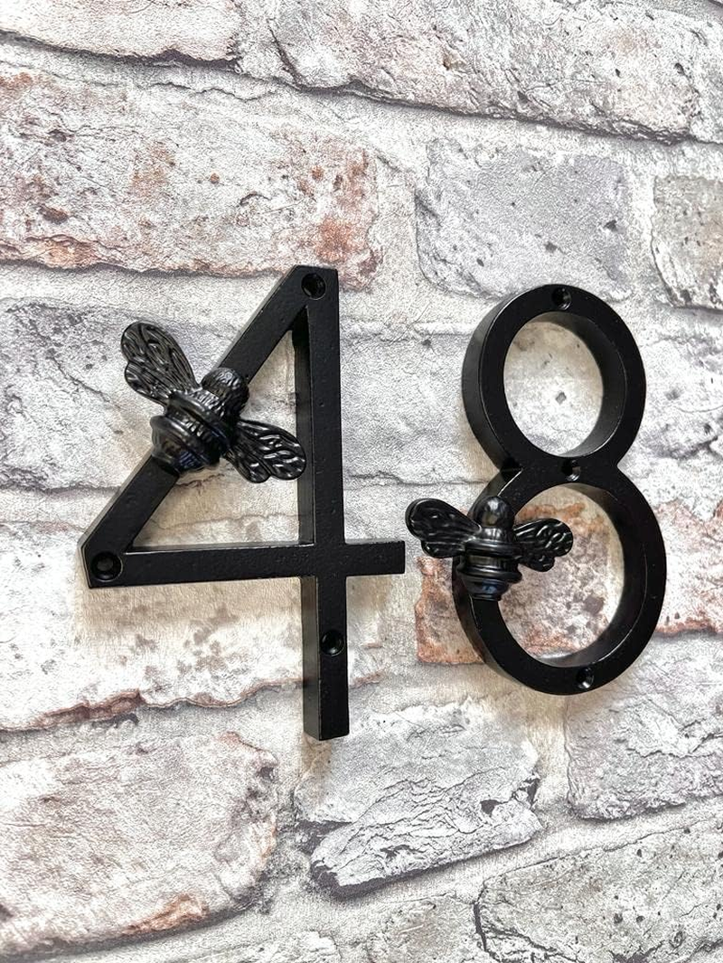 Brass Bee House Number with Bee Design | 5 Inch Modern Door Sign Numbers Signs Plaques | Street Home Address Numerals, Black Iron Metal 0-9 (3) image number 4