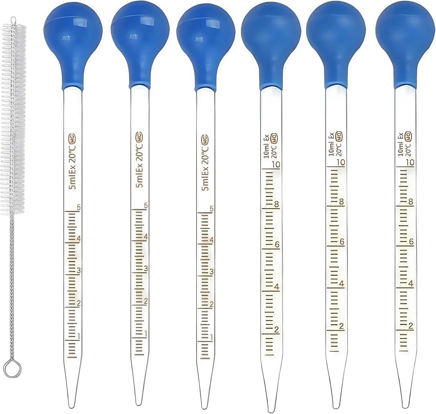 6 Pcs Glass Pipettes Graduated Long Dropper Kit,With 6 Rubber Caps and 1 Pcs Droppers Brush, for Transfer Liquid for Lab(5Ml/10Ml) image number 1