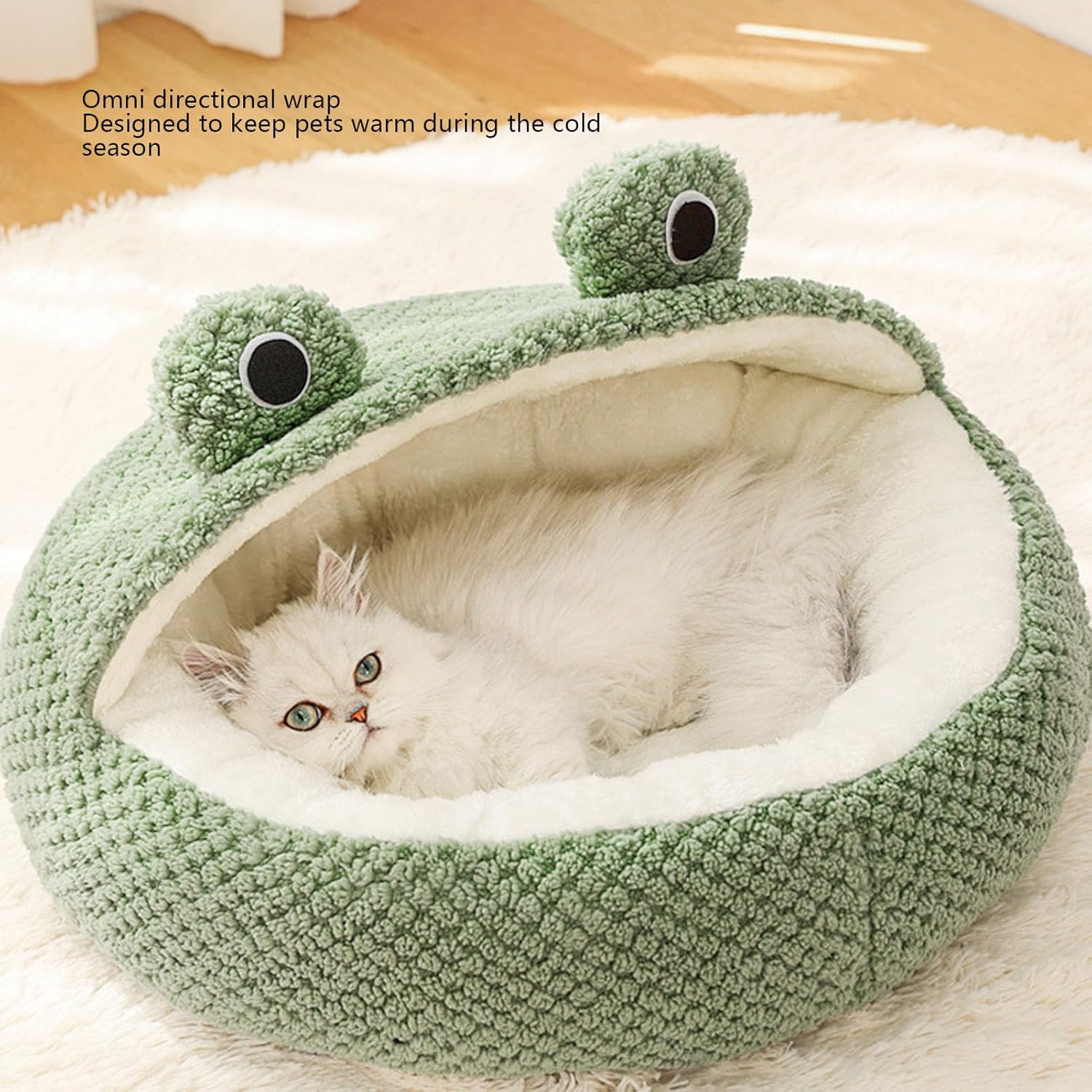 Jiawu 2 in 1 Cat Bed Cave, Small Cute Frog Shaped Dog Bed for Indoor, Fluffy Calming Sofa Cat Nest with Removable & Washable Plush Cover for Kittens and Small Dogs, Non Slip Bottom (S) image number 4
