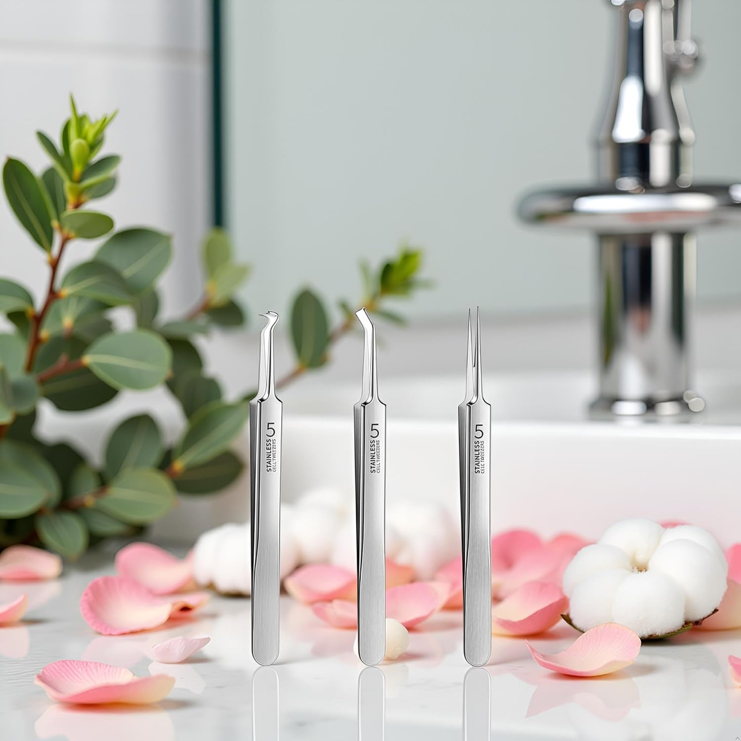 3 Pcs Silver Professional Blackhead Tweezer Professional Facial Blackhead Remover Tweezers Precision Extractor Acne Removal Kit Pimple Popper Tool with Storage Box Skin Care Tools image number 4