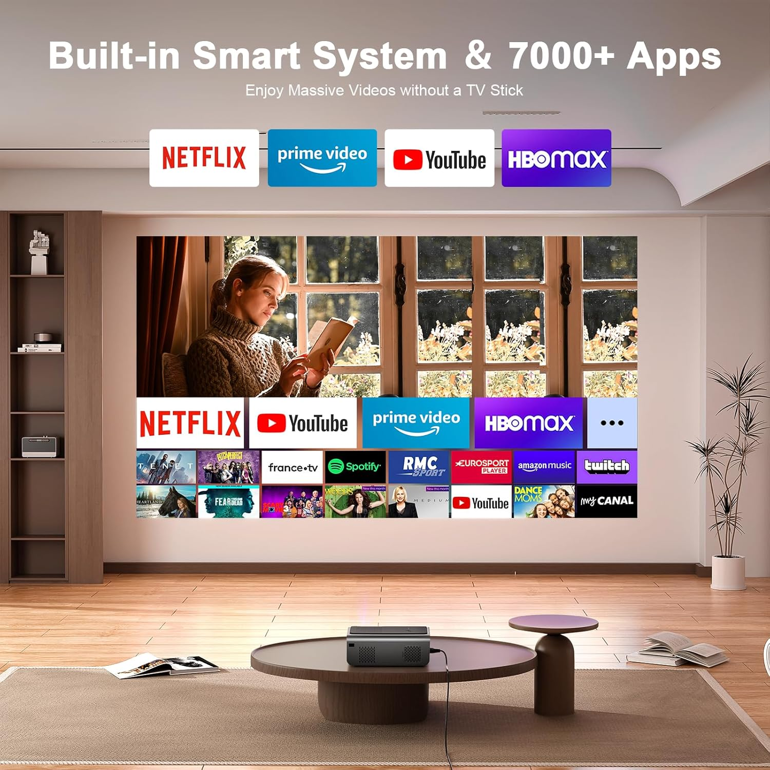 [Built-In Apps & Auto Focus/Keystone] Smart Projector 4K with Wifi and Bluetooth, VOPLLS 600ANSI Native 1080P Outdoor Projector, PPT, 50% Zoom Home Theater Movie Projector for Bedroom/Ios/Android image number 6