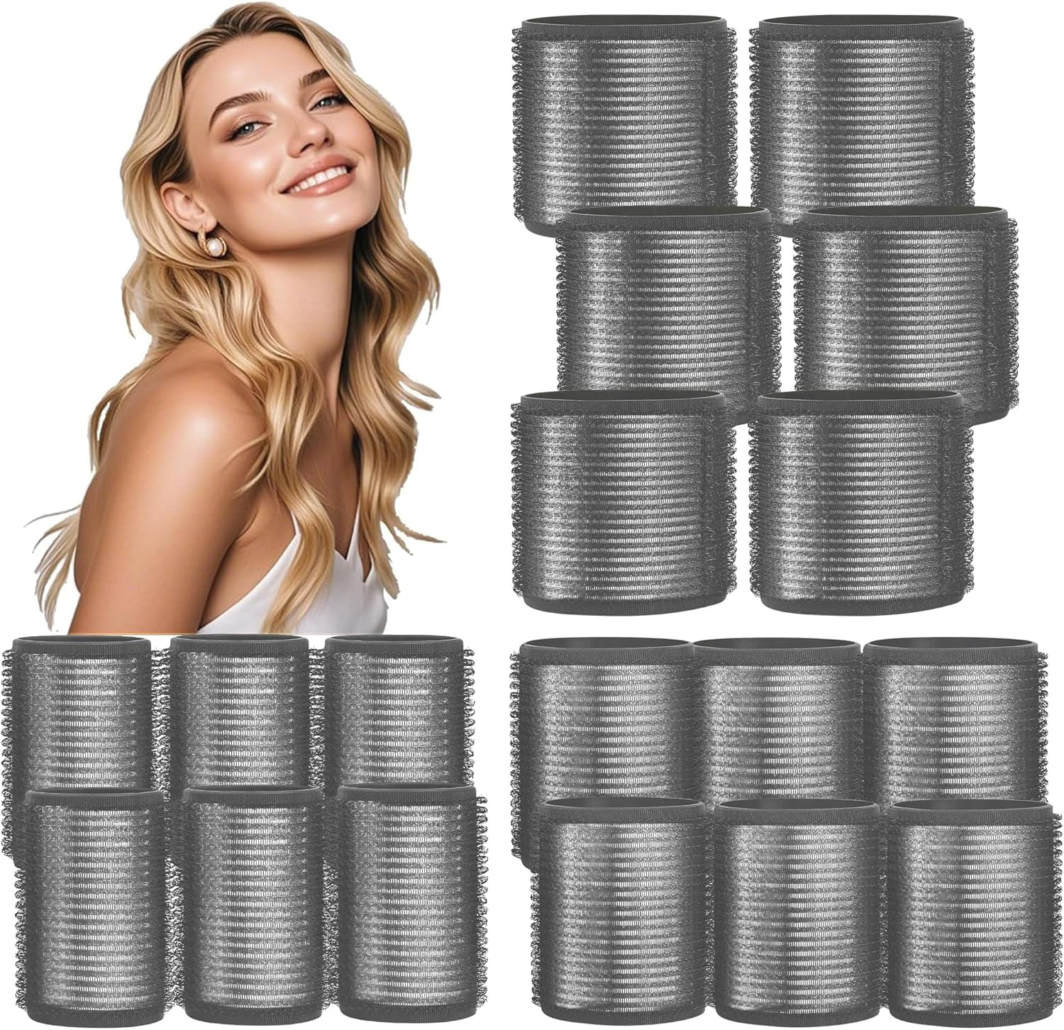 HYOUJIN 18Pc Self-Grip Ceramic Ionic Thermal Hair Rollers,Hair Rollers for Salon Quality Hair Blowout Look for Long or Short Hair,Roller Set Perfect for Sleeping In(White)(60Mm,48Mm,36Mm)